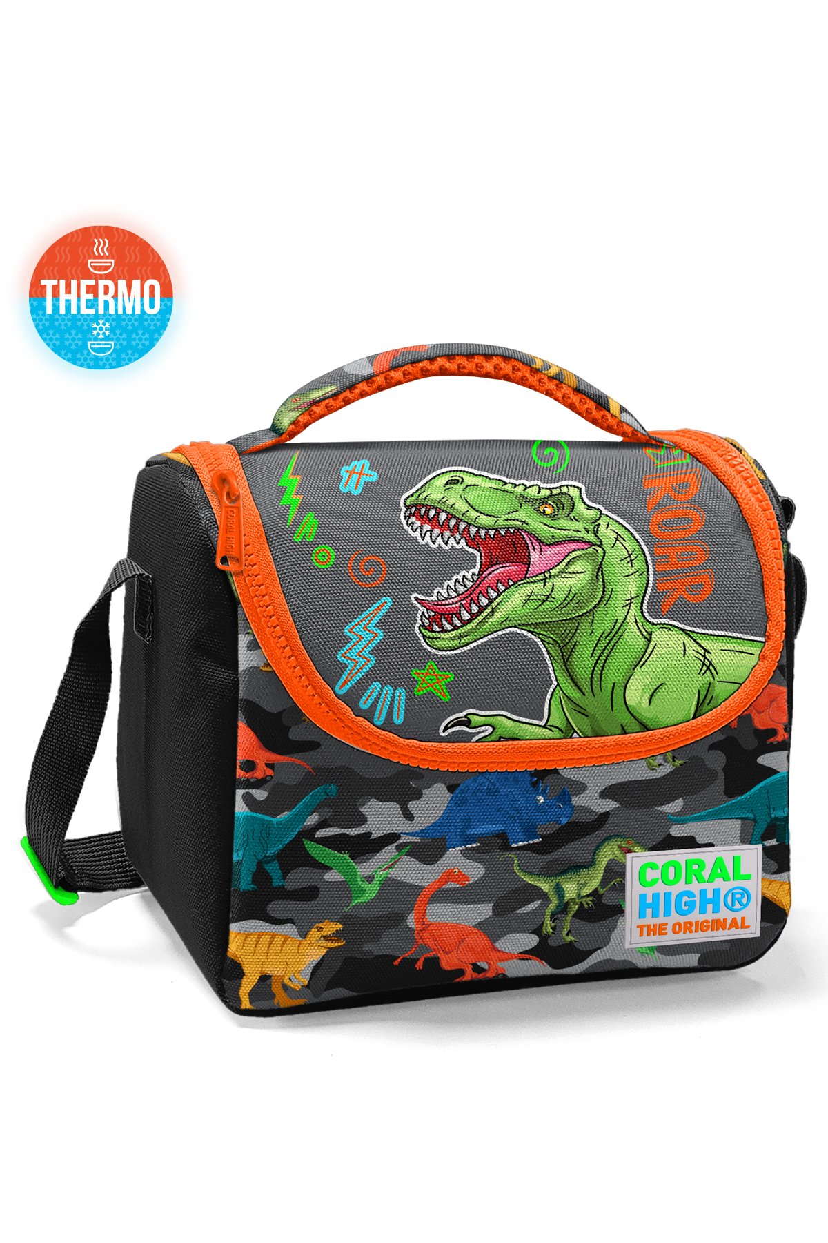 Coral High Kids Siyah Gri Dinozor Desenli Thermo Beslenme Çantası 11744