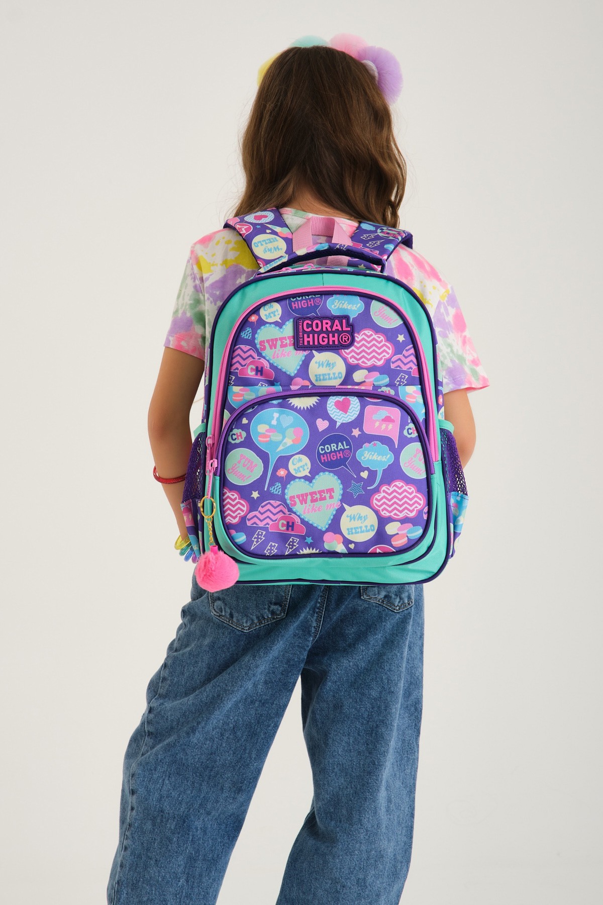 Coral High Kids SU Yeşili Mor Desenli Üç Bölmeli Okul Sırt Çantası 14413
