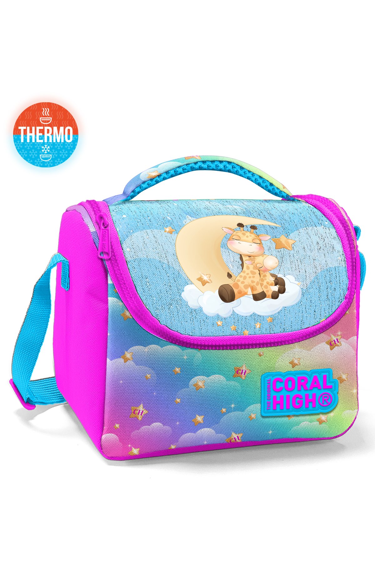 Coral High Kids Mavi Pembe Zürafa Desenli Thermo Beslenme Çantası 11861