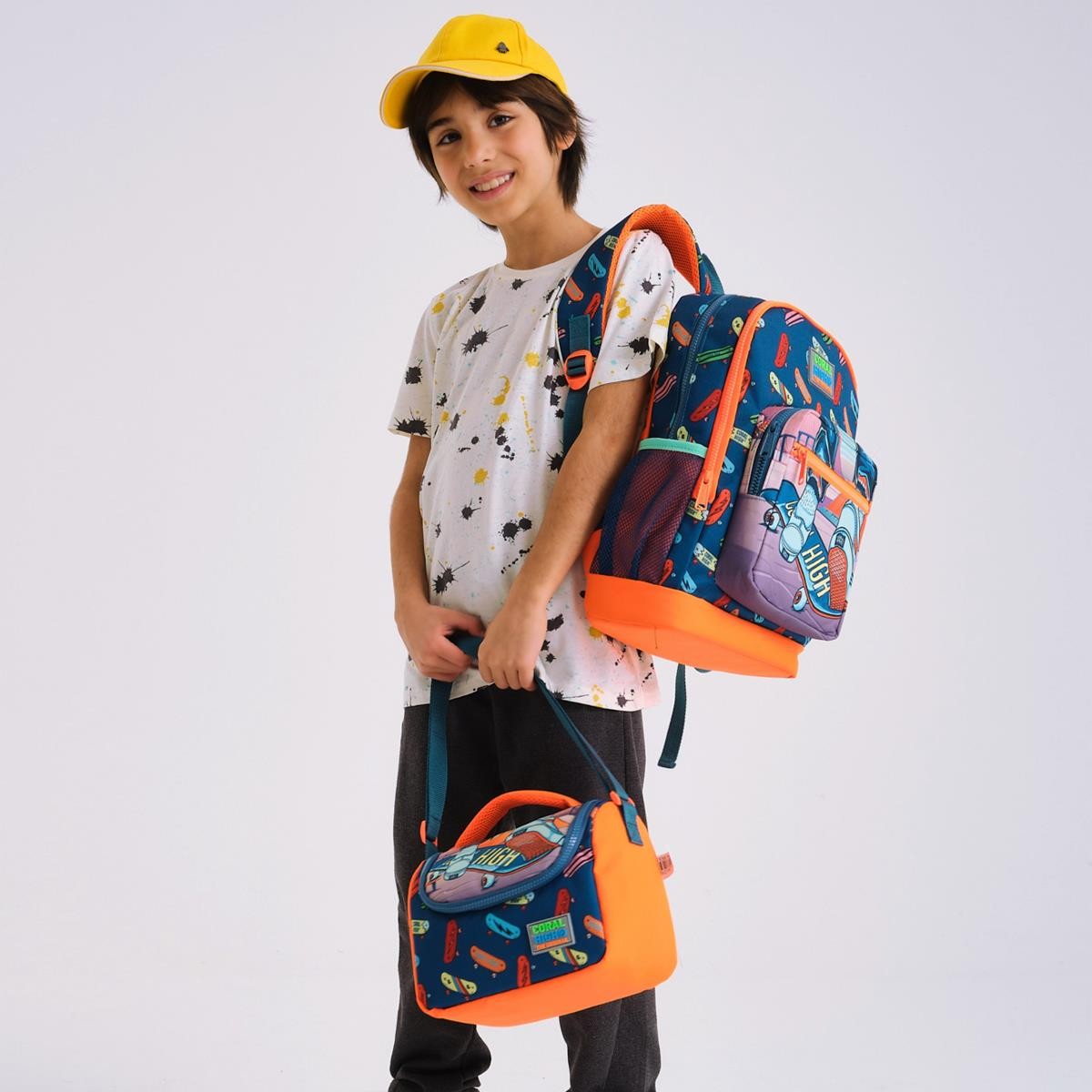 Coral High Kids Civit Neon Turuncu Kaykay Desenli 3’lü Okul Çanta Seti SET0123723