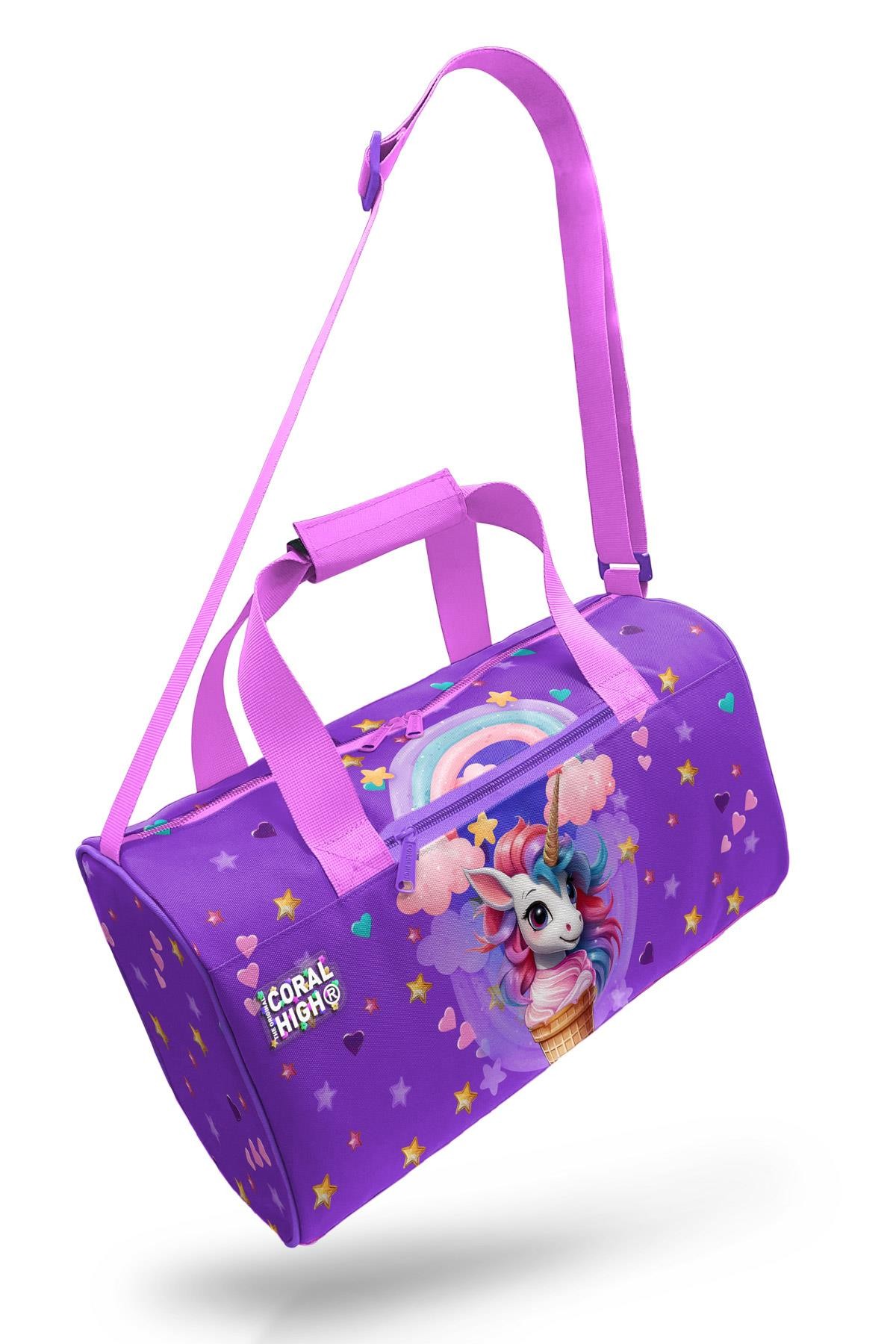 Coral High Mor Pembe Unicorn Dondurma Desenli Spor Çantası 27542