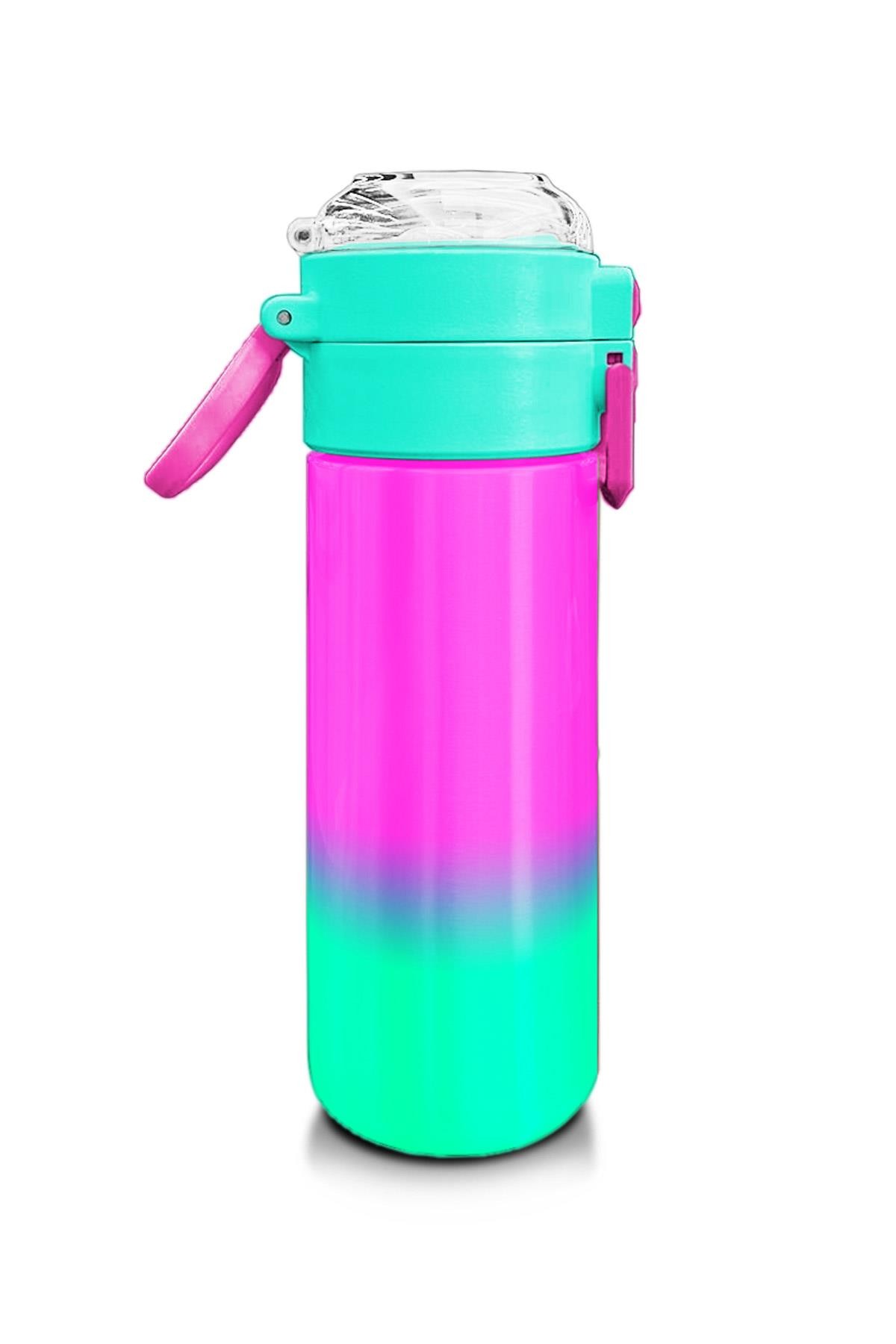 Coral High Kids Pembe Su Yeşili Renk Geçişli Pipetli ve Direkt İçim Çelik Termos 500 ml 31838