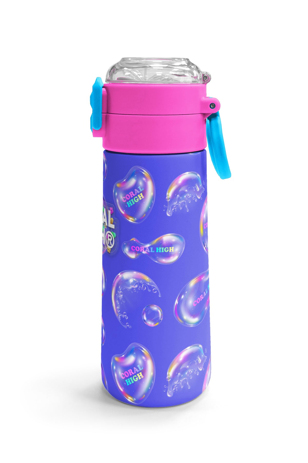Coral High Kids Lavanta Pembe Baloncuk Desenli Pipetli ve Direkt İçim Çelik Termos 500 ml 31981
