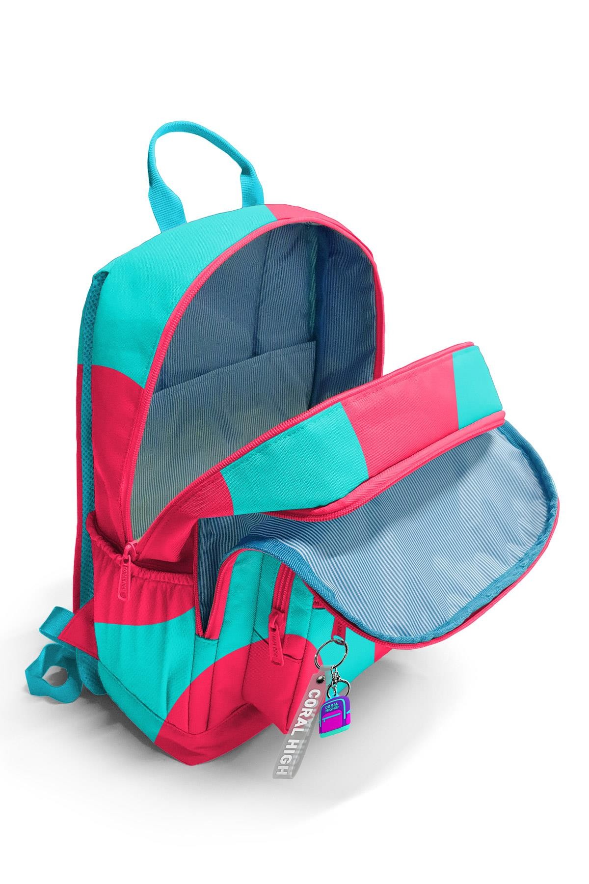 Coral High Neon Mercan Turkuaz Desenli Okul Sırt Çantası 23685