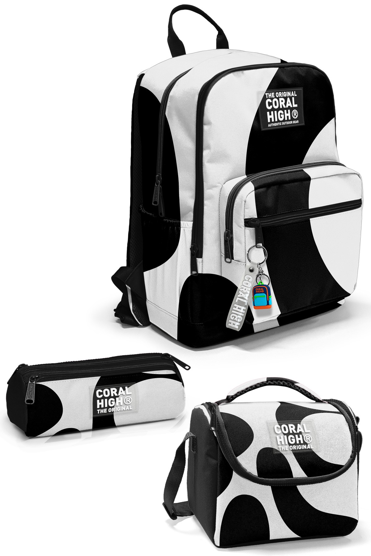 Coral High Siyah Beyaz Desenli 3’lü Okul Çanta Seti SET0123687