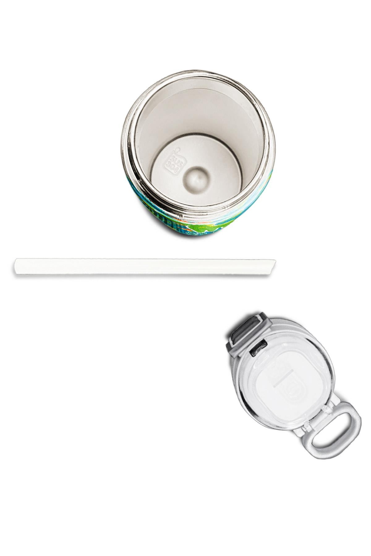 Coral High Kids Mavi Yeşil Dinozor Desenli Pipetli ve Direkt İçim Çelik Termos 500 ml 31798