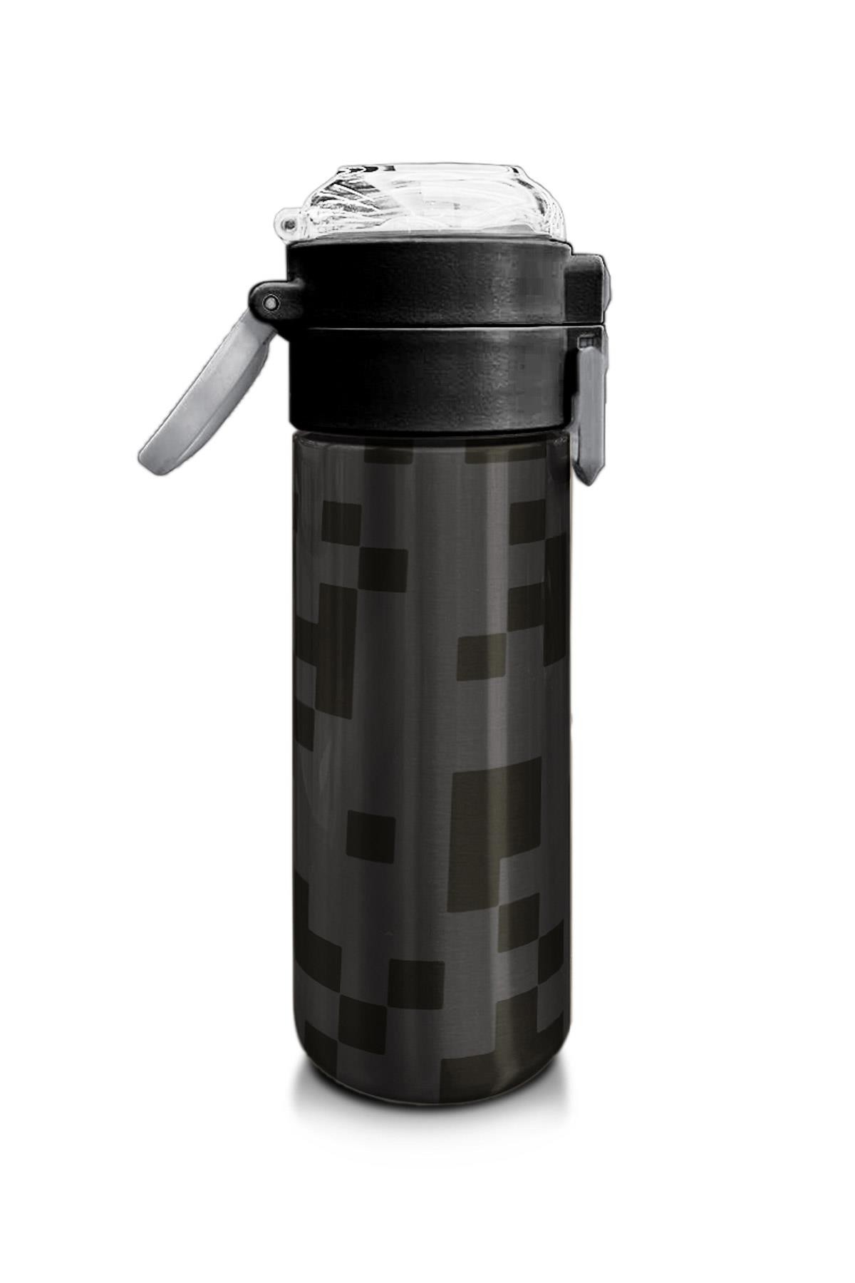 Coral High Kids Siyah Blok Desenli Pipetli ve Direkt İçim Çelik Termos 500 ml 31894