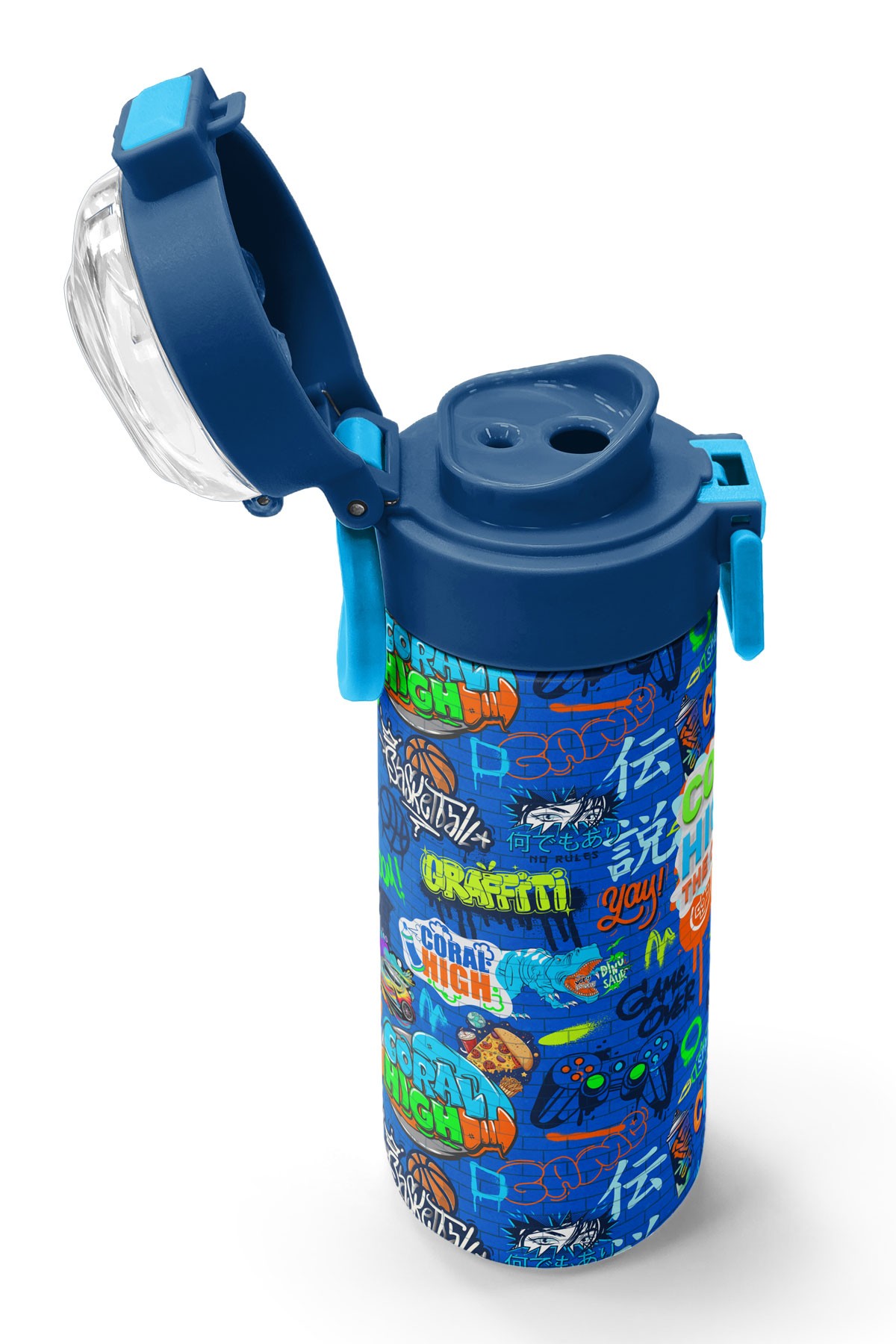 Coral High Kids Saks Grafiti Desenli Pipetli ve Direkt İçim Çelik Termos 500 ml 31968