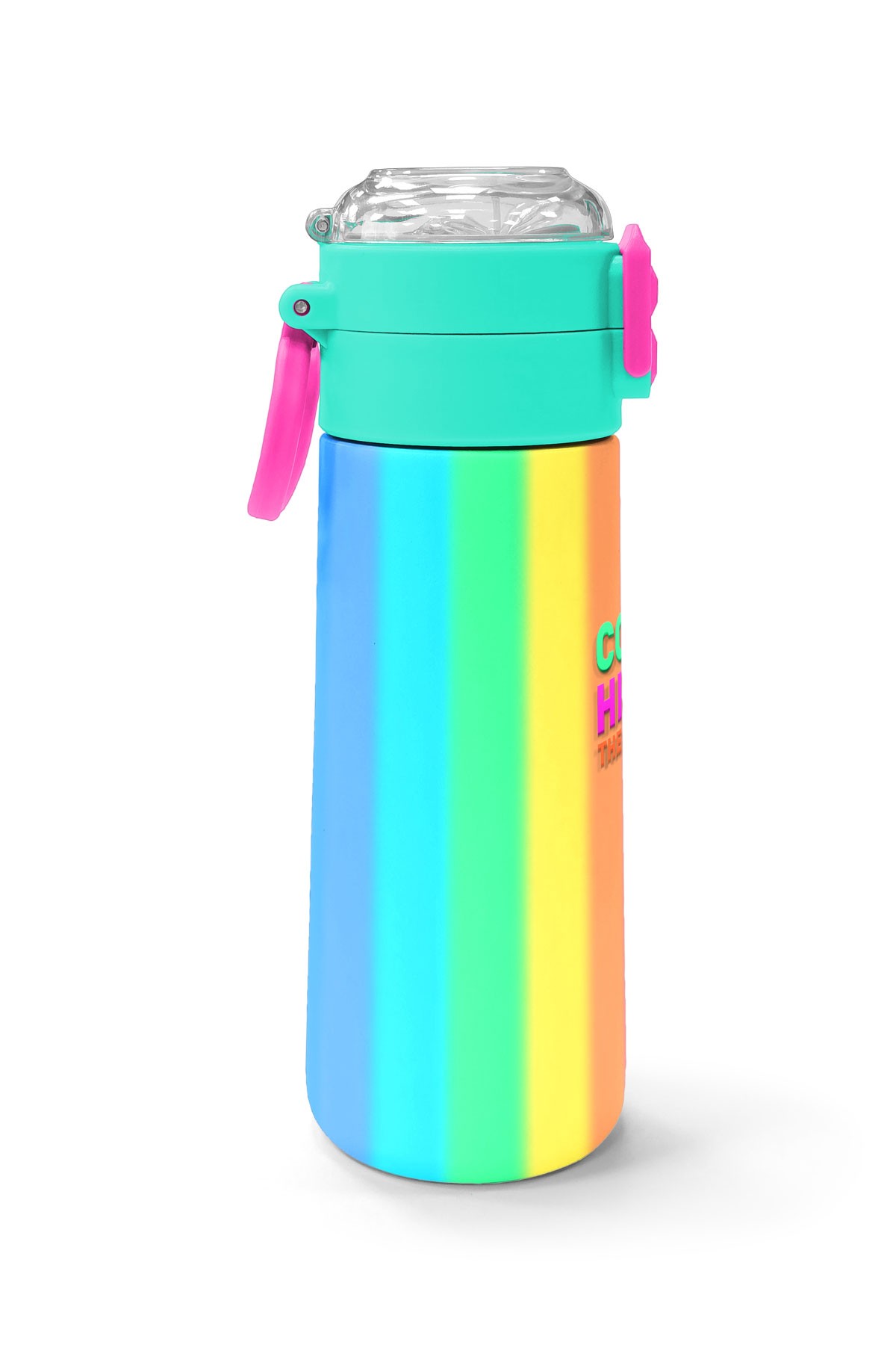 Coral High Kids Renkli Çizgili Desenli Pipetli ve Direkt İçim Çelik Termos 500 ml 31873