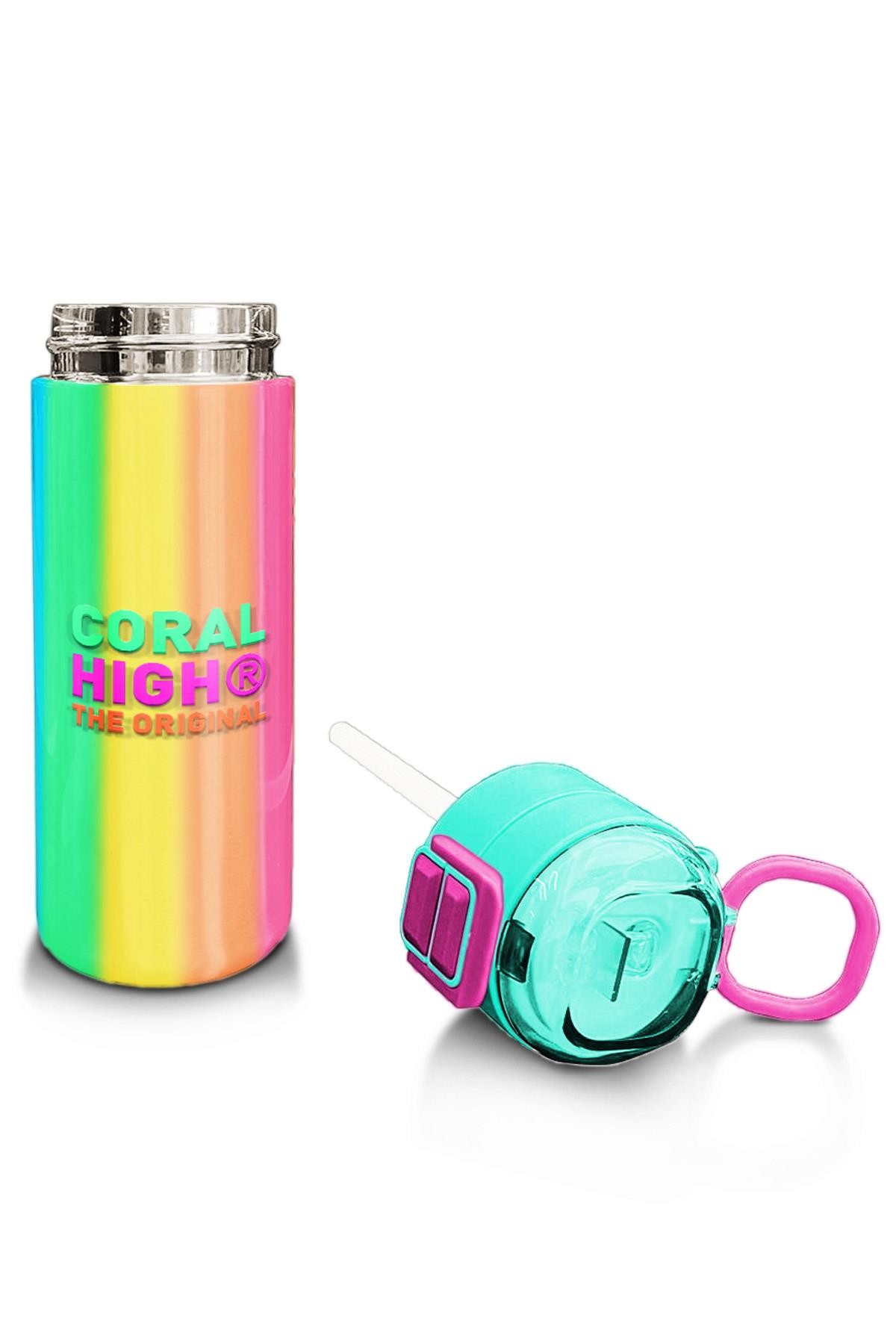 Coral High Kids Renkli Çizgili Desenli Pipetli ve Direkt İçim Çelik Termos 500 ml 31873