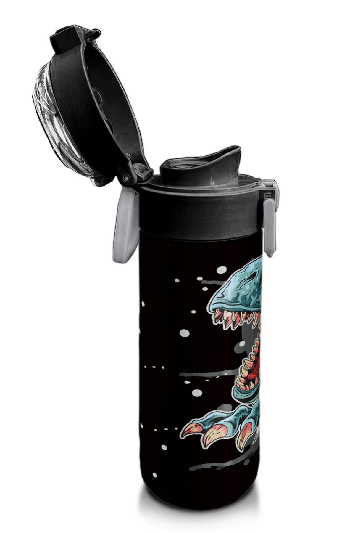 Coral High Kids Koyu Gri Siyah Dinozor Desenli Pipetli ve Direkt İçim Çelik Termos 500 ml 31822
