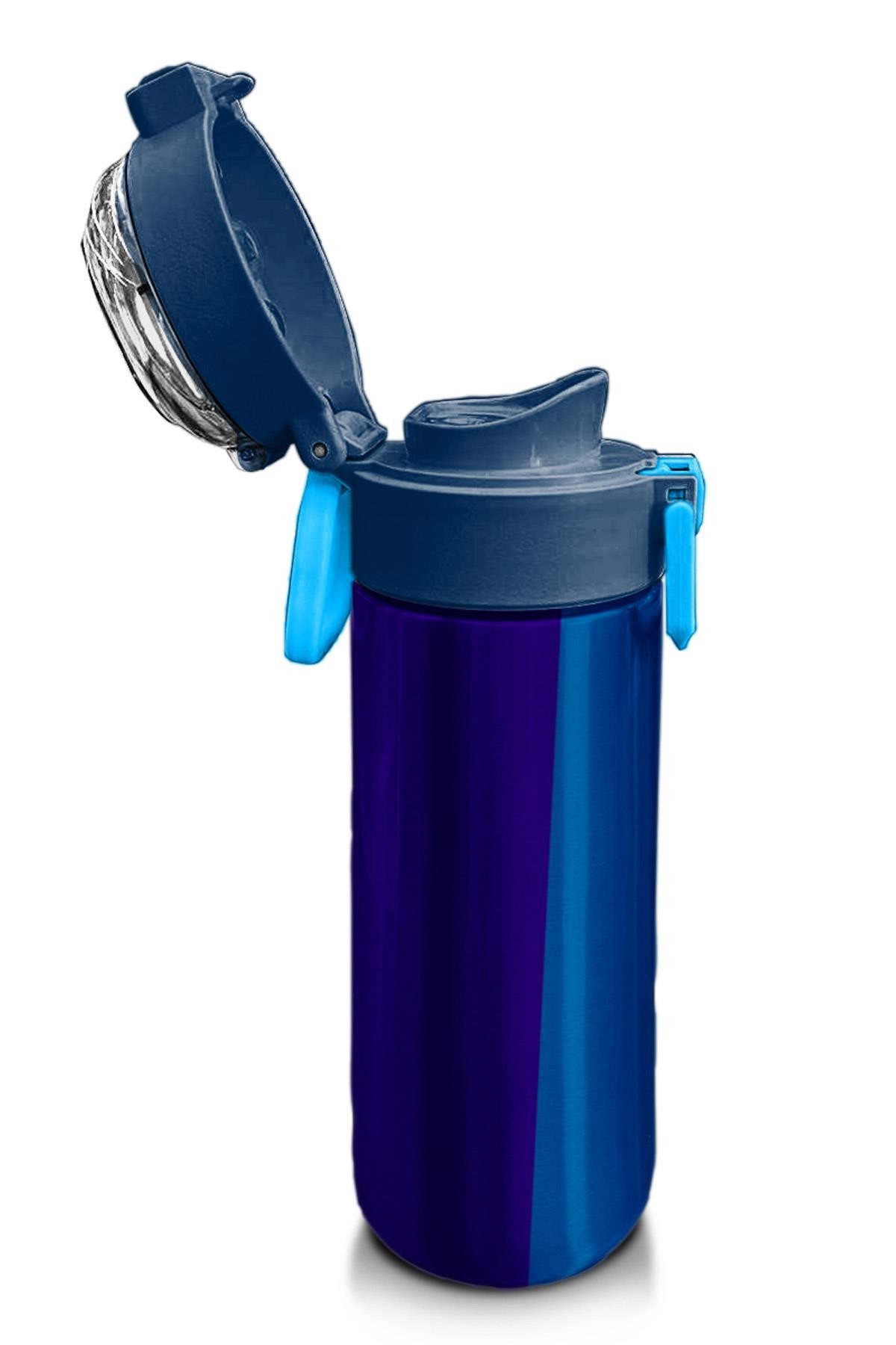 Coral High Kids Lacivert Mavi Çizgili Pipetli ve Direkt İçim Çelik Termos 500 ml 31997