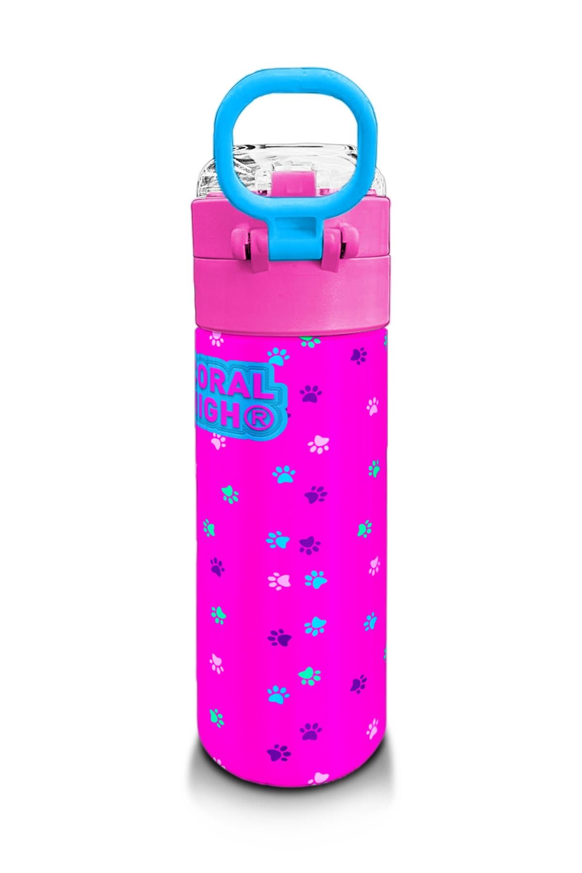 Coral High Kids Mor Pembe Kedi Desenli Pipetli ve Direkt İçim Çelik Termos 500 ml 31800