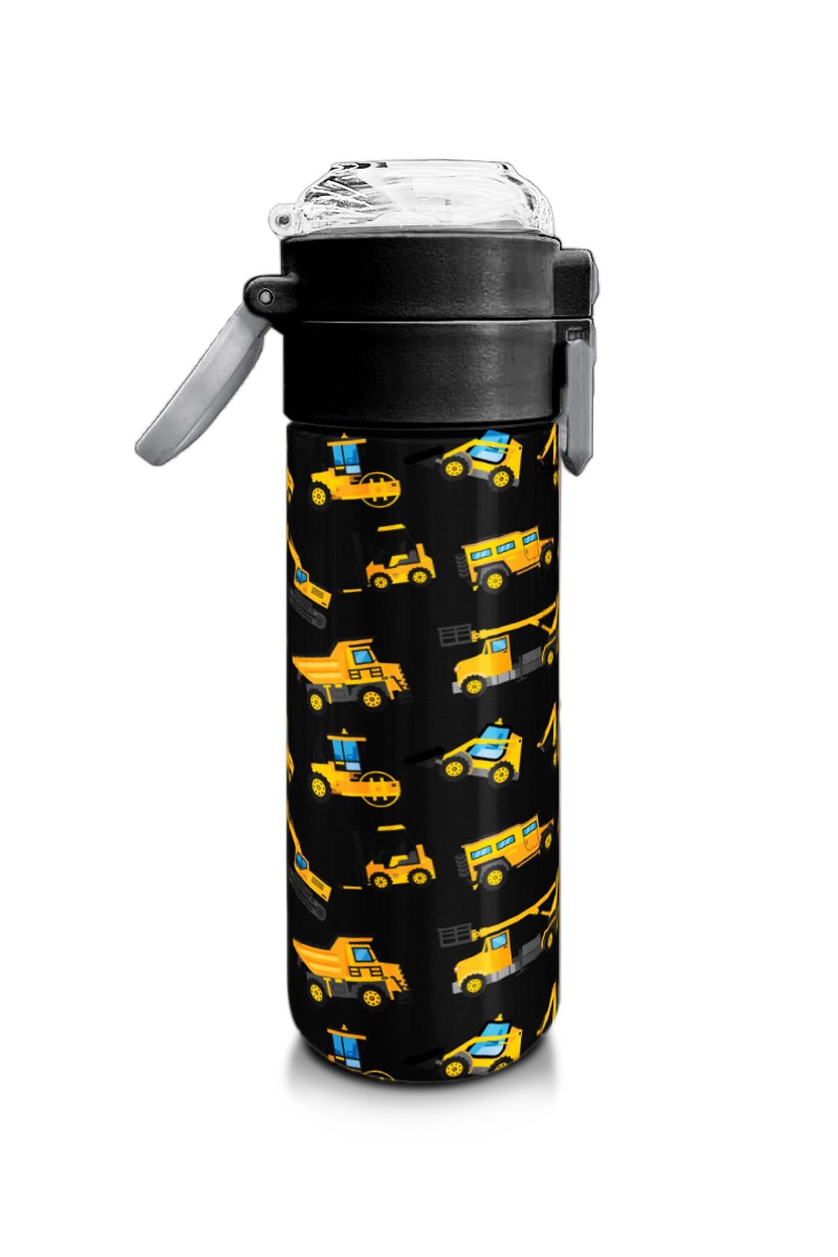 Coral High Kids Siyah Sarı İş Makinesi Desenli Pipetli ve Direkt İçim Çelik Termos 500 ml 31920