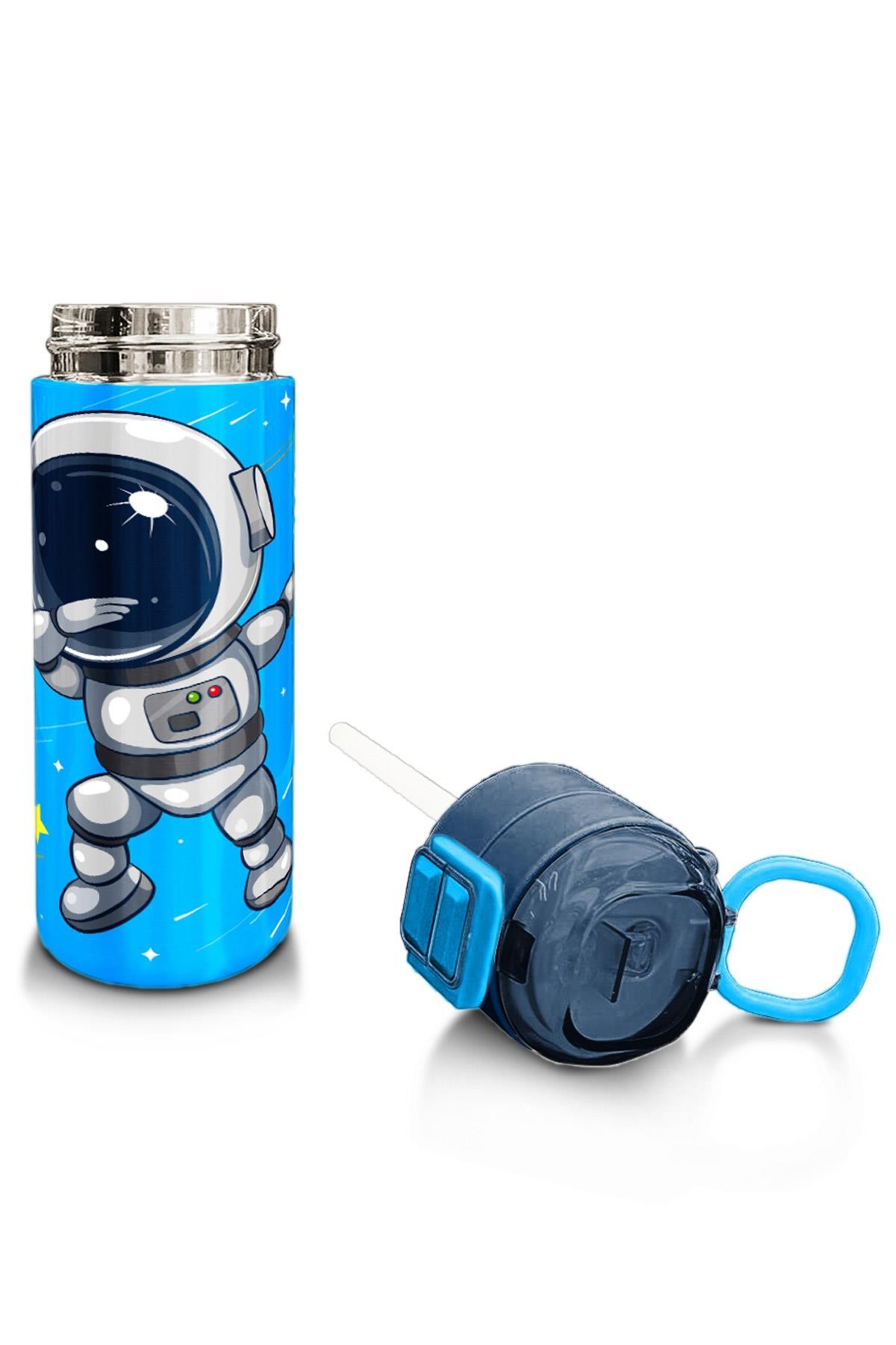 Coral High Kids Lacivert Mavi Astronot Desenli Pipetli ve Direkt İçim Çelik Termos 500 ml 31804