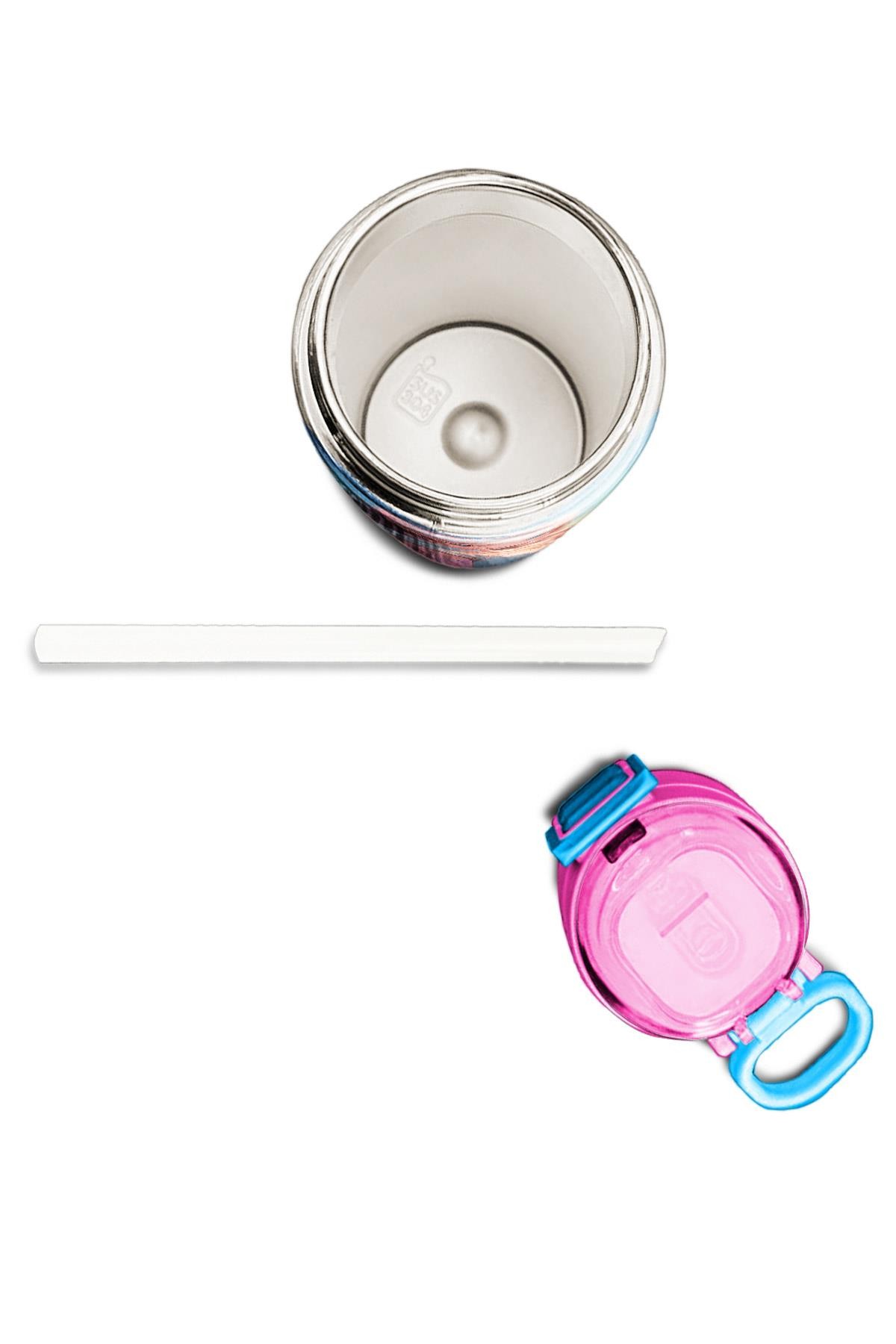 Coral High Kids Turkuaz Pembe Anime Kız Desenli Pipetli ve Direkt İçim Çelik Termos 500 ml 31858