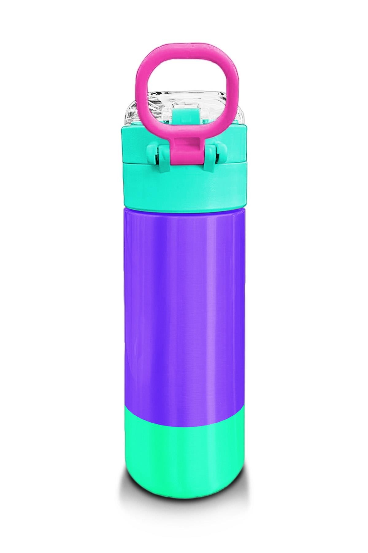 Coral High Kids Mor Renk Detaylı Desenli Pipetli ve Direkt İçim Çelik Termos 500 ml 31941
