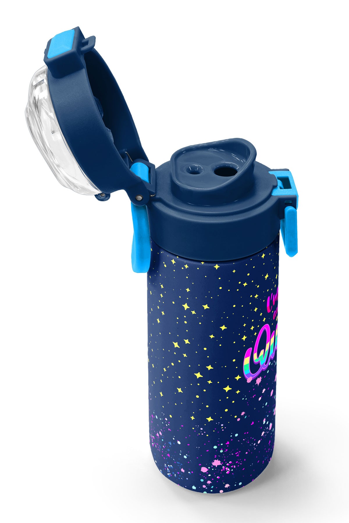 Coral High Kids Çok Renkli Lacivert Desenli Pipetli ve Direkt İçim Çelik Termos 500 ml 31848