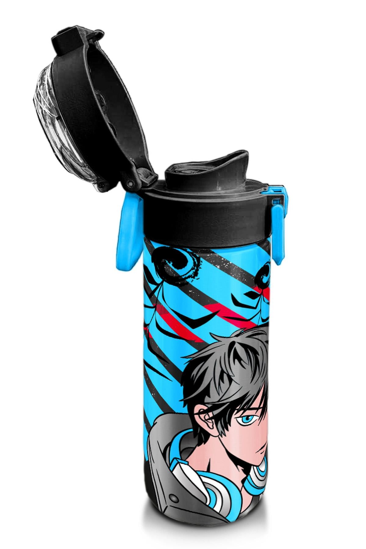 Coral High Kids Siyah Mavi Anime Desenli Pipetli ve Direkt İçim Çelik Termos 500 ml 31840