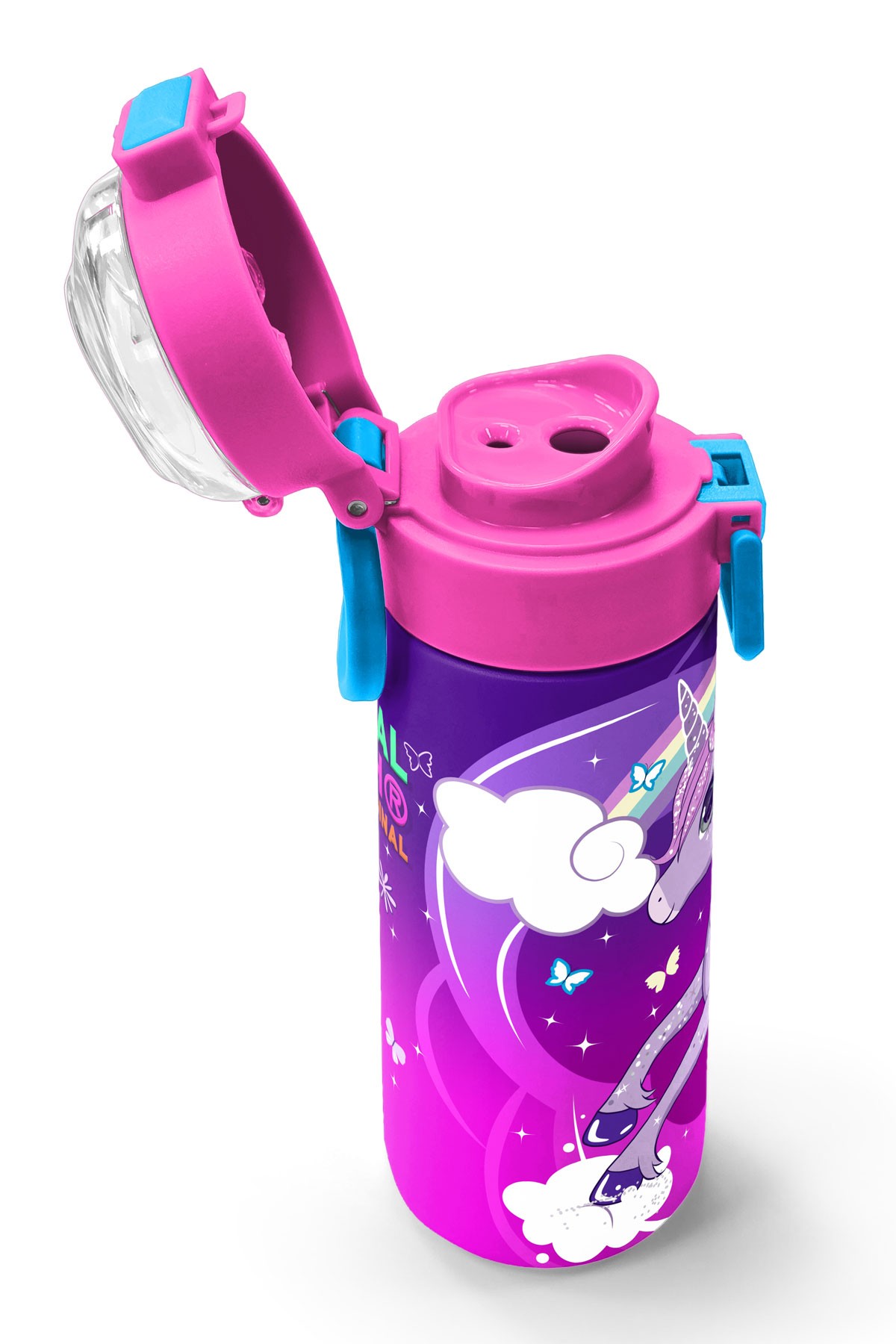 Coral High Kids Mor Pembe Unicorn Desenli Pipetli ve Direkt İçim Çelik Termos 500 ml 31923