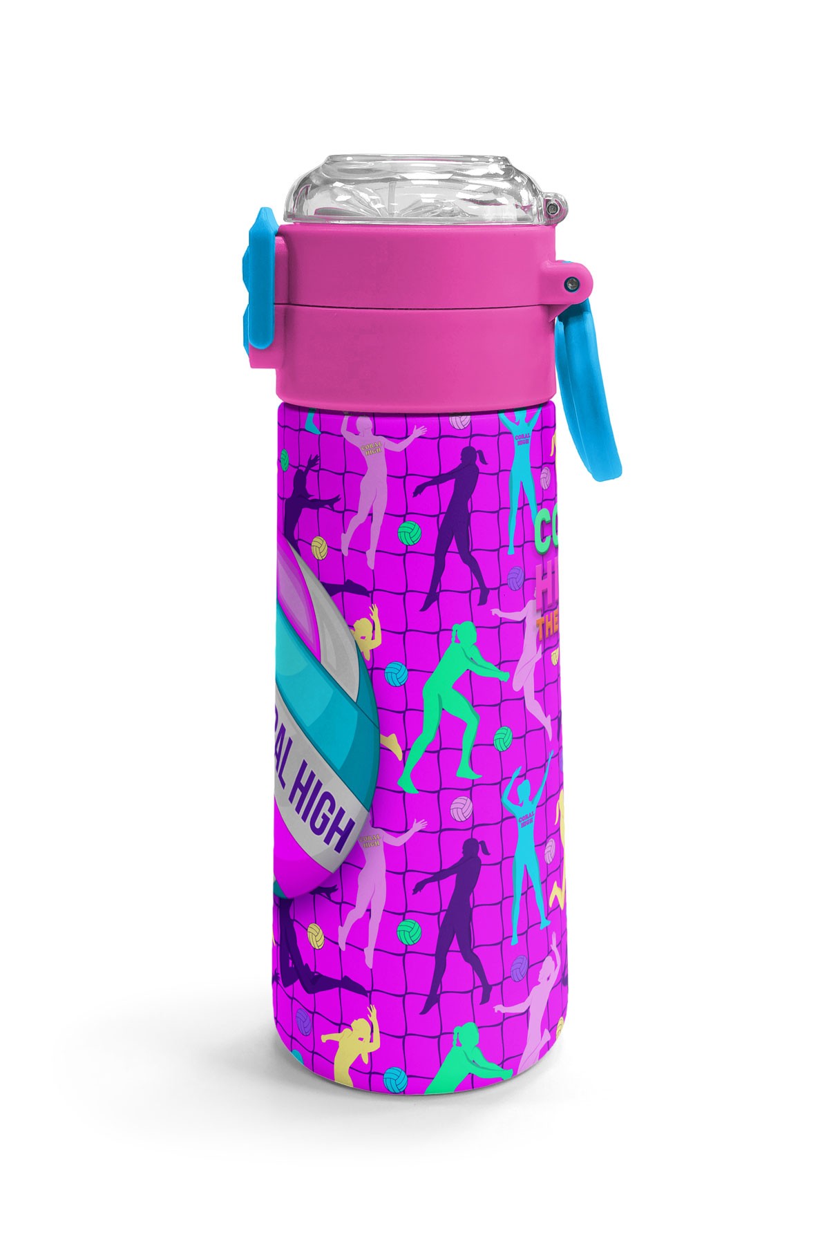 Coral High Kids Pembe Mor Voleybol Desenli Pipetli ve Direkt İçim Çelik Termos 500 ml 31962
