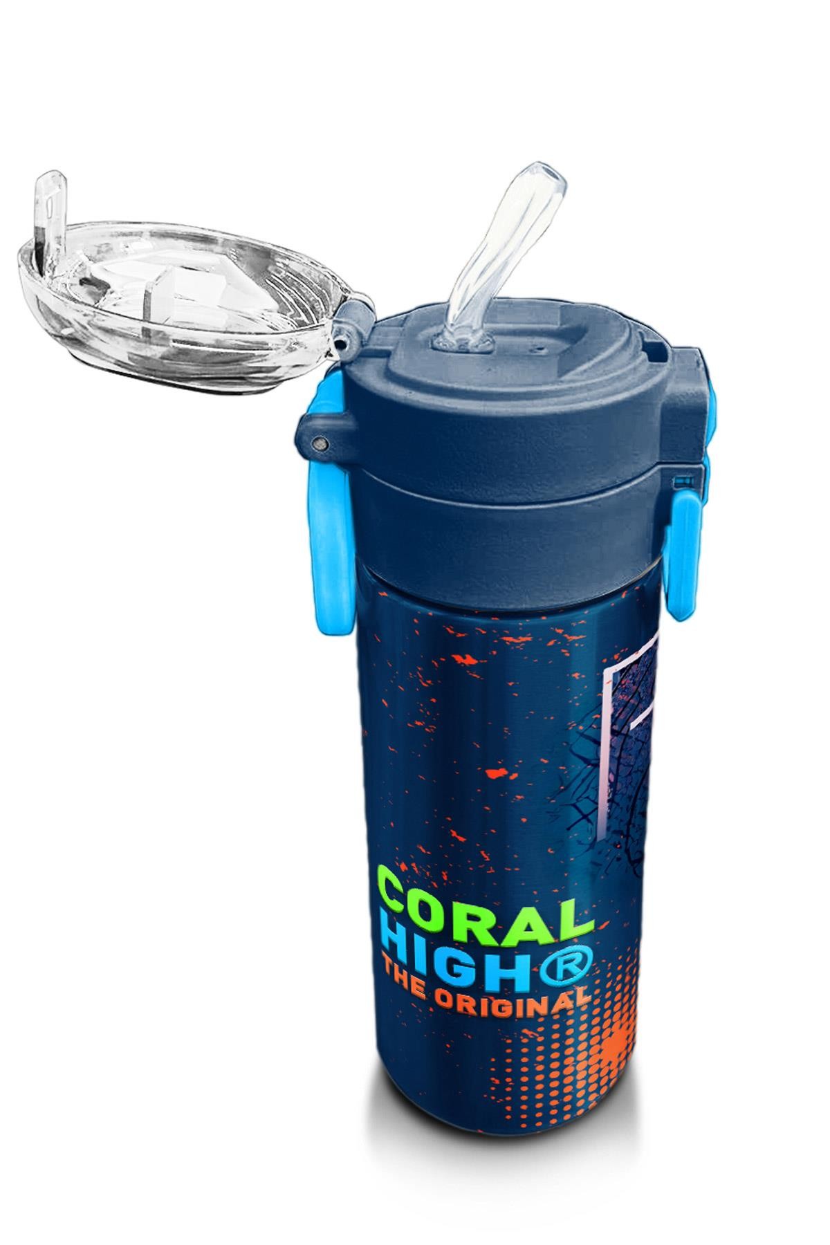 Coral High Kids Turuncu Lacivert Basketbol Desenli Pipetli ve Direkt İçim Çelik Termos 500 ml 31967