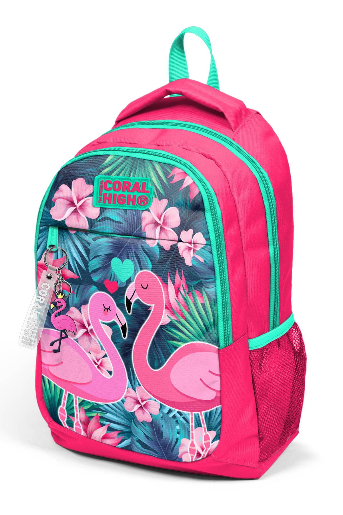 Coral High Kids Neon Mercan Su Yeşili Flamingo Desenli Okul Sırt Çantası 14377