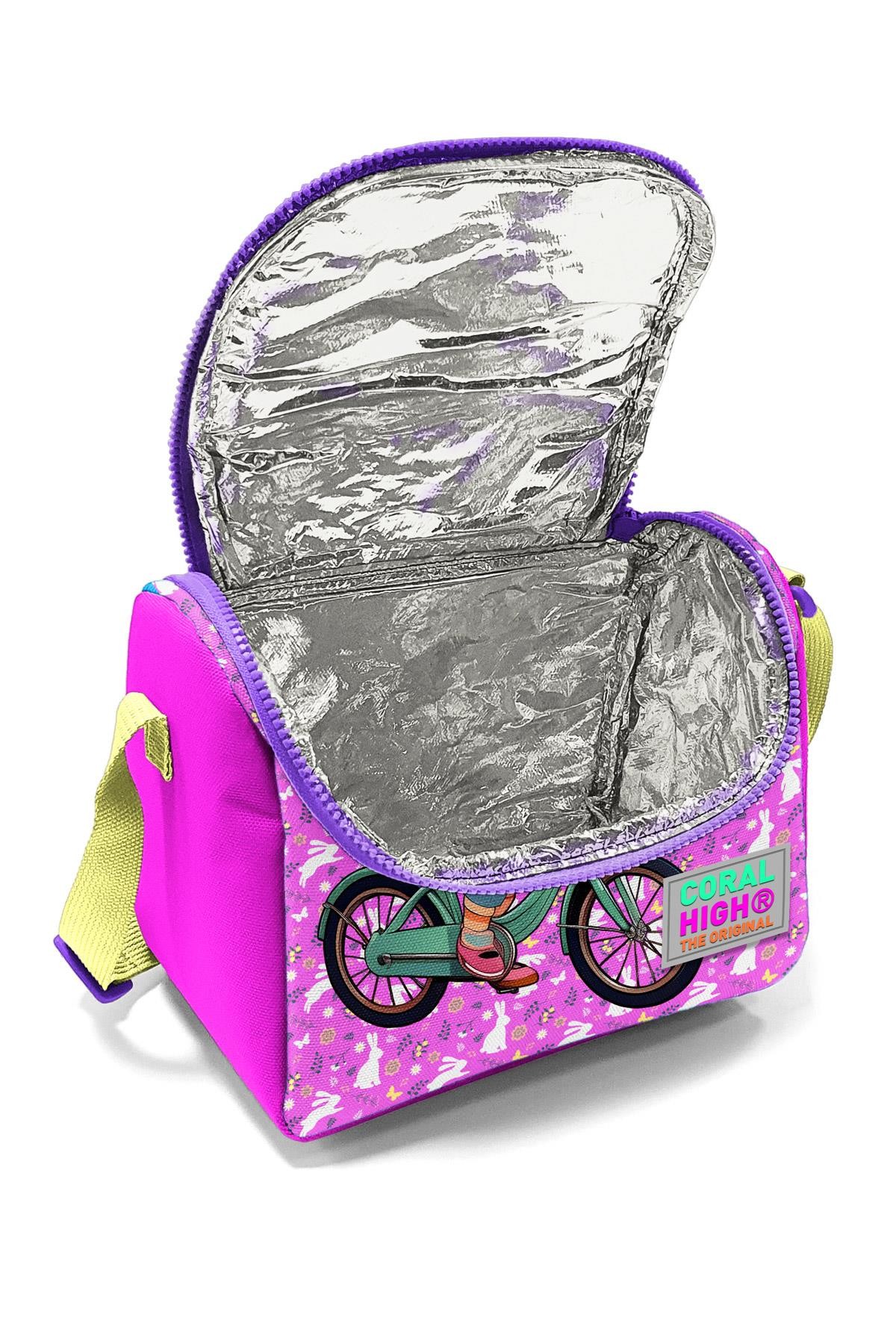 Coral High Kids Mor Pembe Bisikletli Kız Desenli Thermo Beslenme Çantası 12791