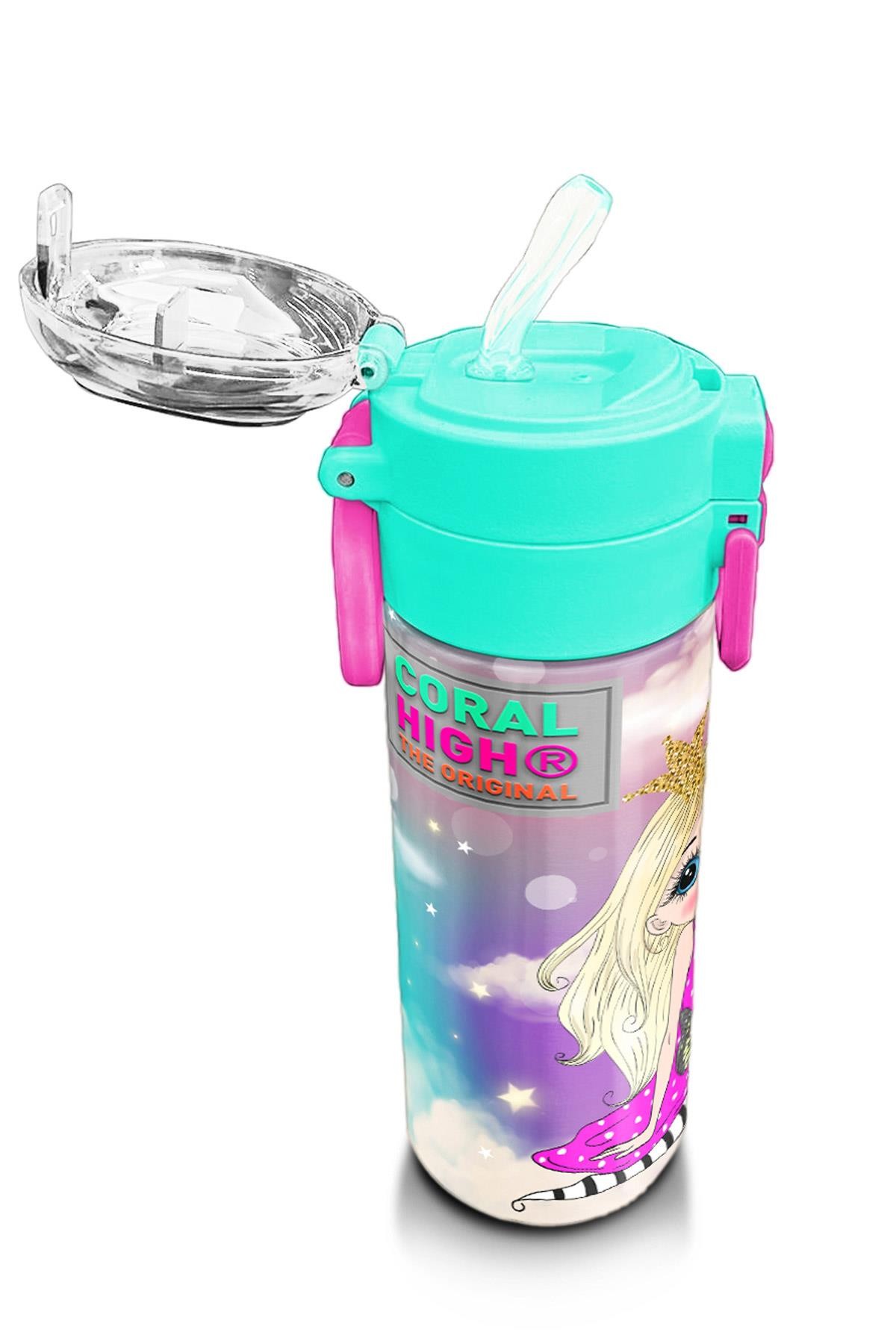 Coral High Kids Pembe Su Yeşili Unicornlu Desenli Pipetli ve Direkt İçim Çelik Termos 500 ml 31940