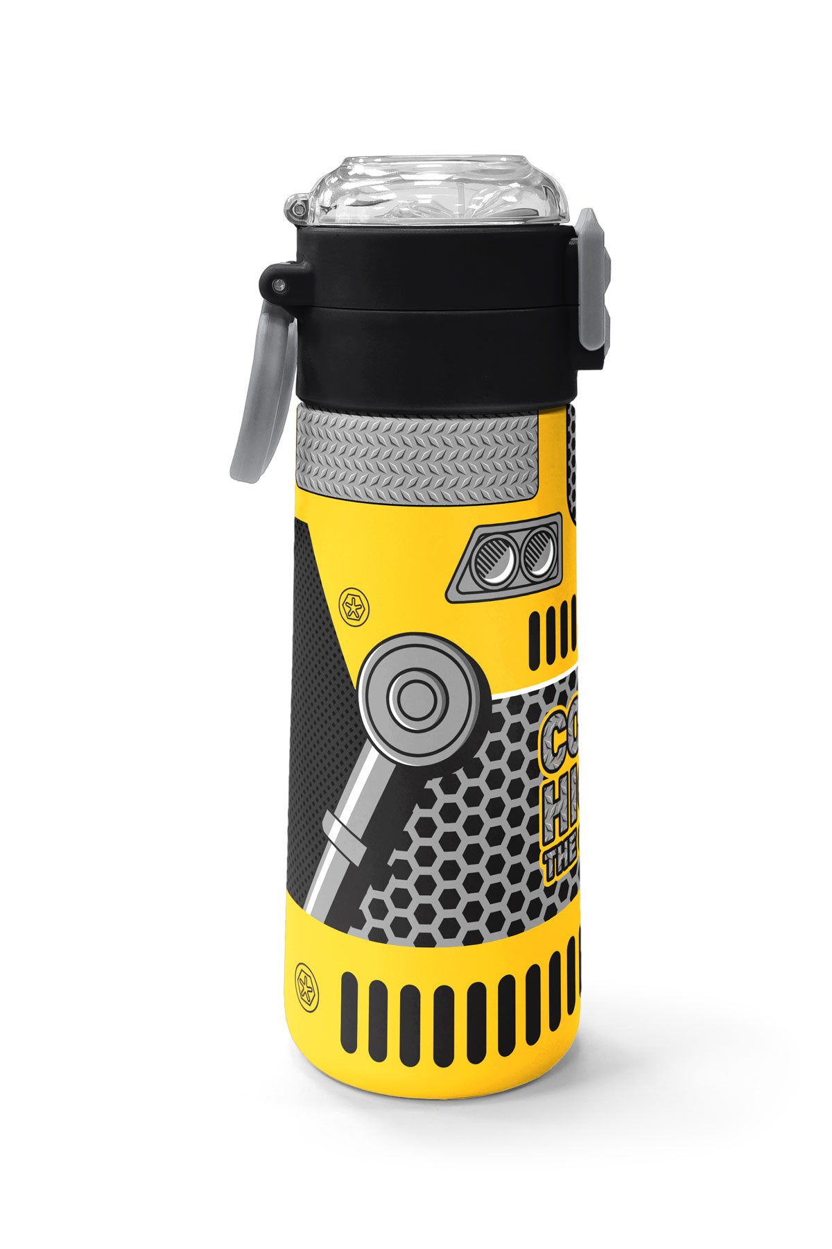 Coral High Kids Sarı Siyah Robot Desenli Pipetli ve Direkt İçim Çelik Termos 500 ml 31862