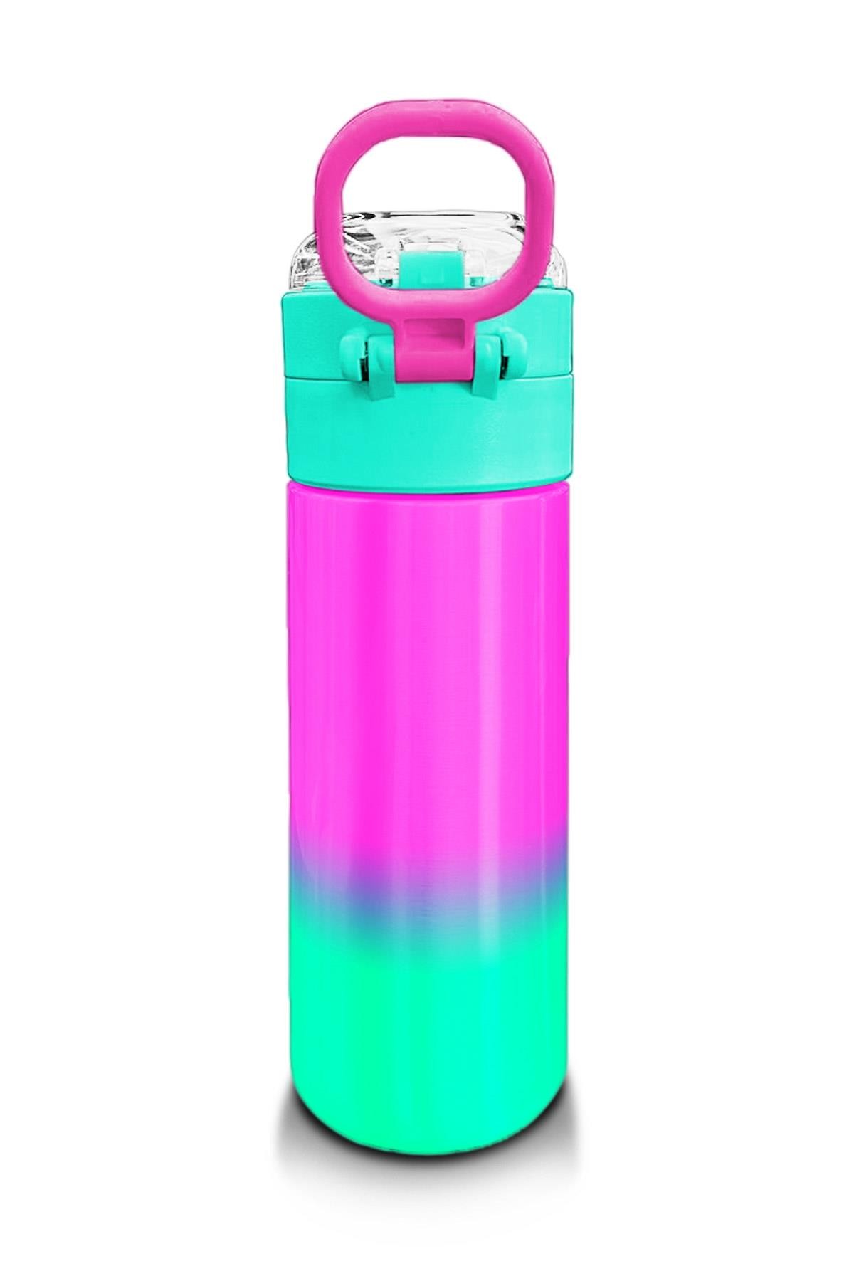 Coral High Kids Pembe Su Yeşili Renk Geçişli Pipetli ve Direkt İçim Çelik Termos 500 ml 31838