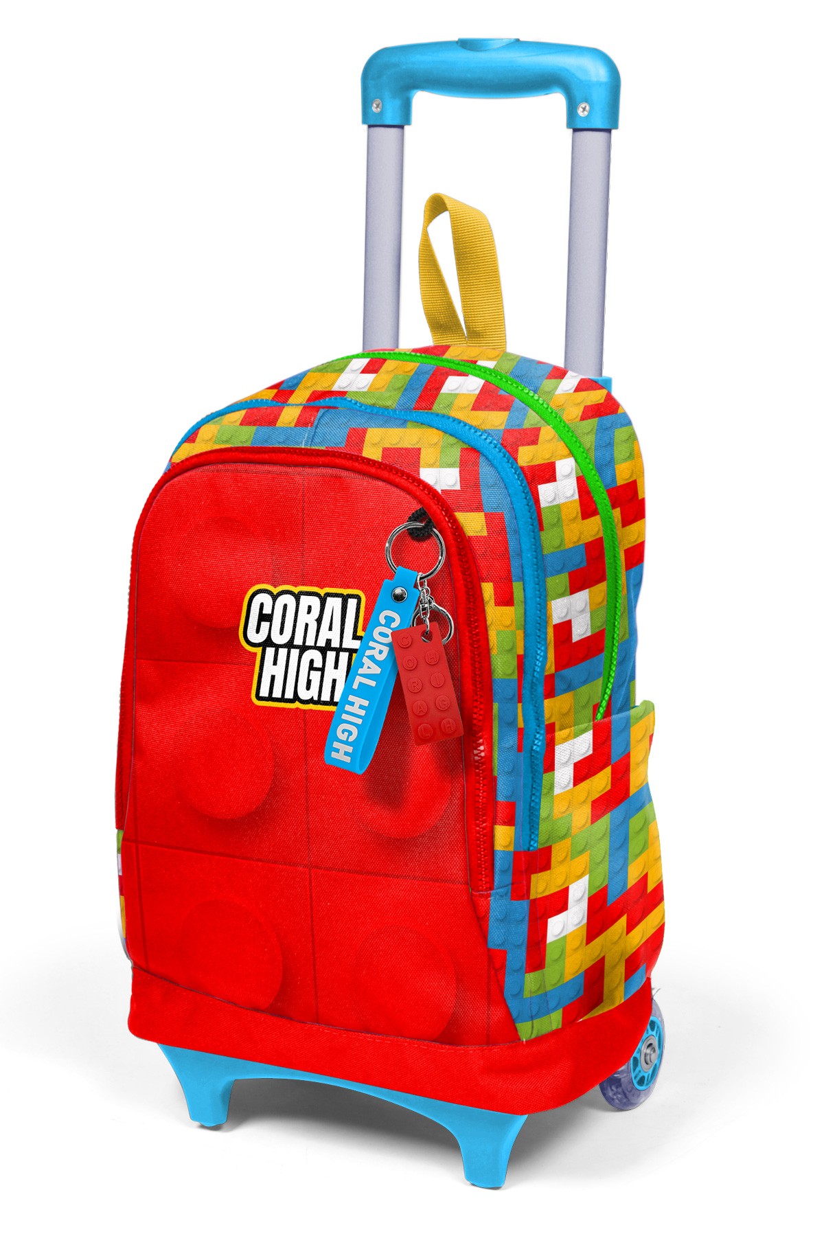 Coral High Kids Renkli Blok Desenli Üç Bölmeli Çekçekli Okul Sırt Çantası 23975
