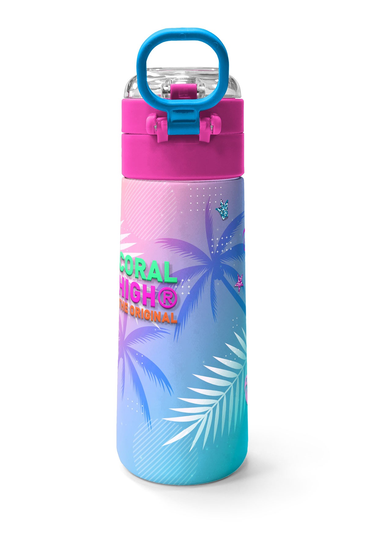 Coral High Kids Lavanta Pembe Flamingo Desenli Pipetli ve Direkt İçim Çelik Termos 500 ml 31921