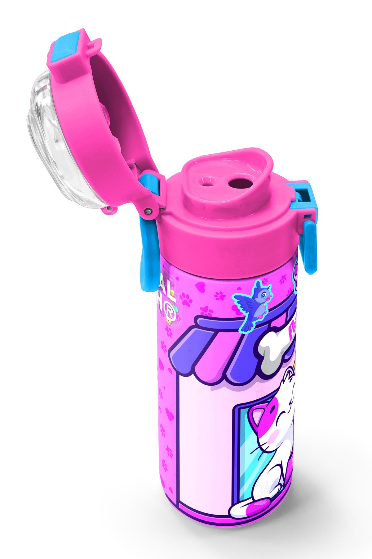 Coral High Kids Kedi Köpek Desenli Pipetli ve Direkt İçim Çelik Termos 500 ml 31810