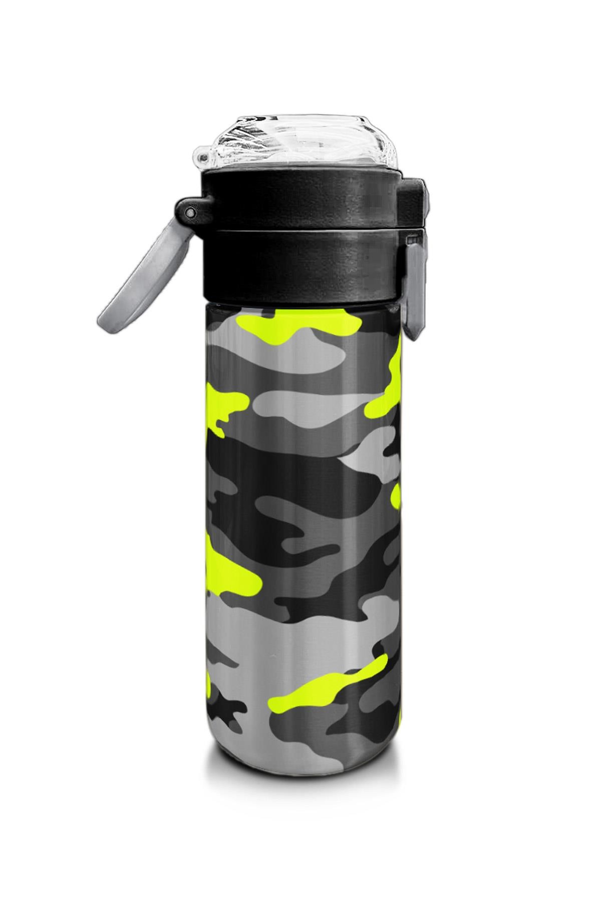 Coral High Kids Siyah Gri Kamuflaj Desenli Pipetli ve Direkt İçim Çelik Termos 500 ml 31909