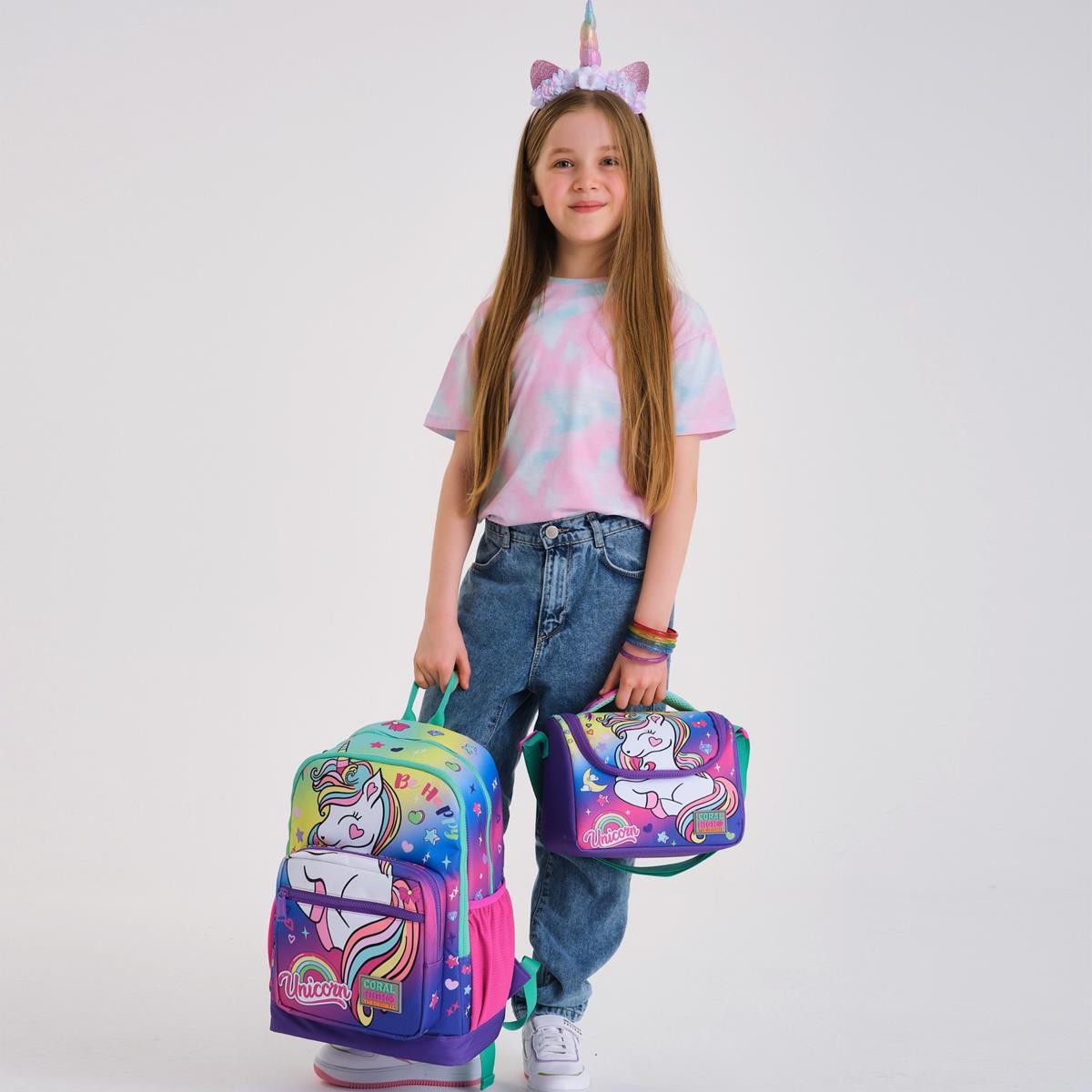 Coral High Kids Lavanta Su Yeşili  Unicorn Desenli 3’lü Okul Çanta Seti SET0123729