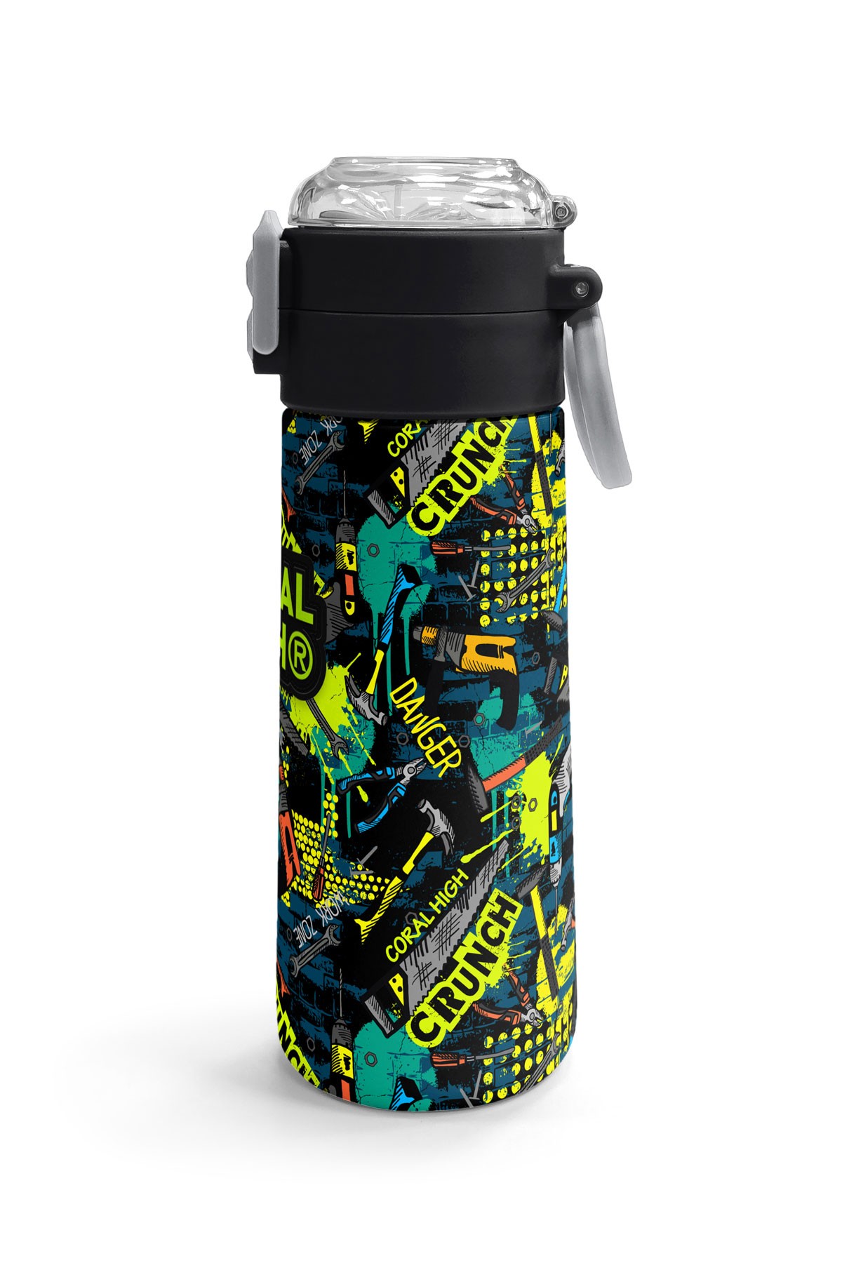 Coral High Kids Nefti Siyah Tamir Seti Desenli Pipetli ve Direkt İçim Çelik Termos 500 ml 31974