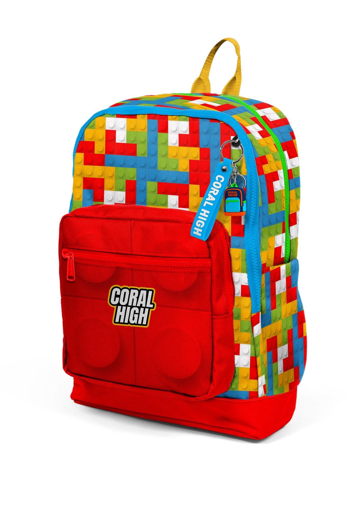 Coral High Kids Renkli Blok Desenli Dört Bölmeli Okul Sırt Çantası 23775