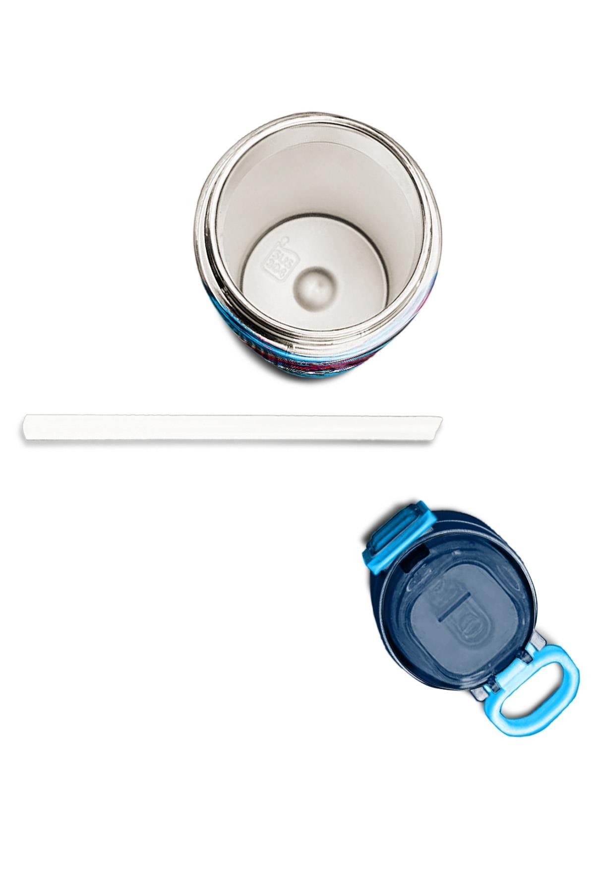 Coral High Kids Gri Mavi Yarış Arabası Desenli Pipetli ve Direkt İçim Çelik Termos 500 ml 31815