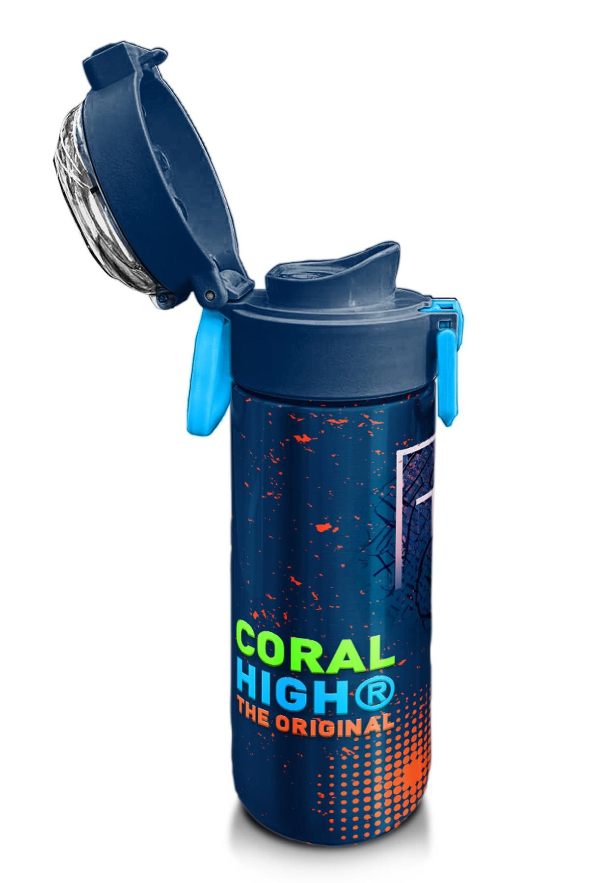 Coral High Kids Turuncu Lacivert Basketbol Desenli Pipetli ve Direkt İçim Çelik Termos 500 ml 31967