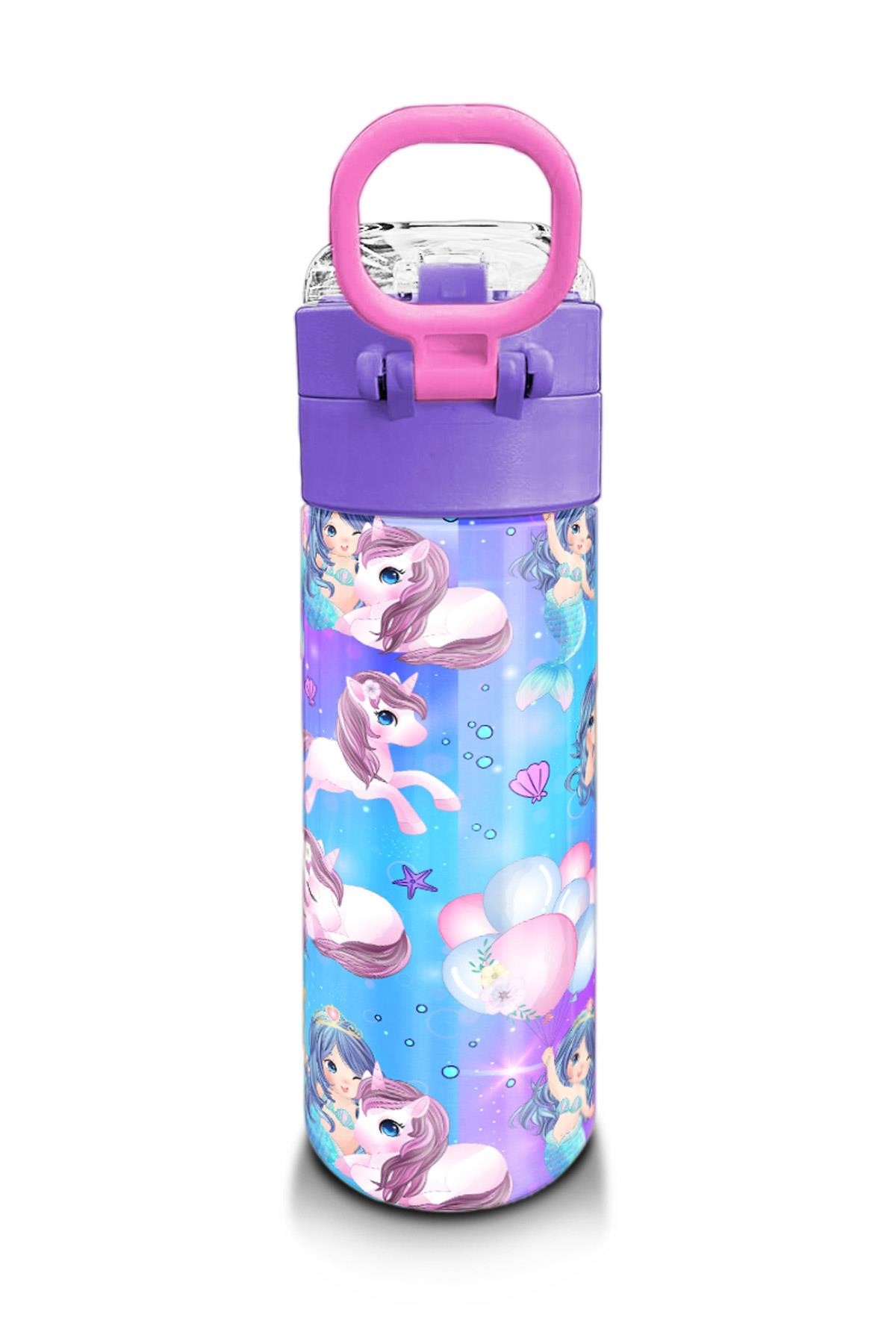 Coral High Kids Mor Pembe Unicorn Deniz Kızı Desenli Pipetli ve Direkt İçim Çelik Termos 500 ml 31982
