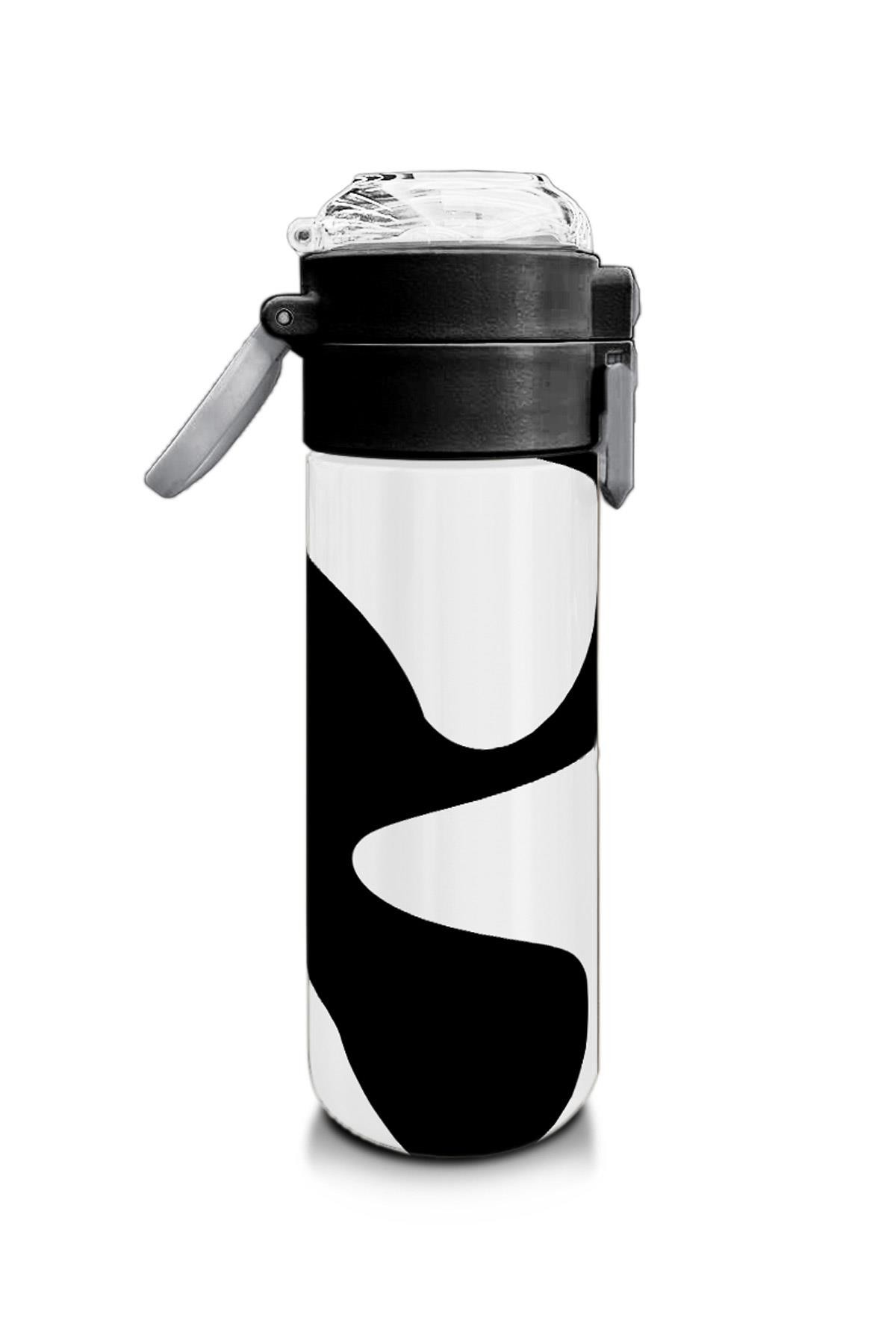 Coral High Kids Siyah Beyaz Desenli Pipetli ve Direkt İçim Çelik Termos 500 ml 31887