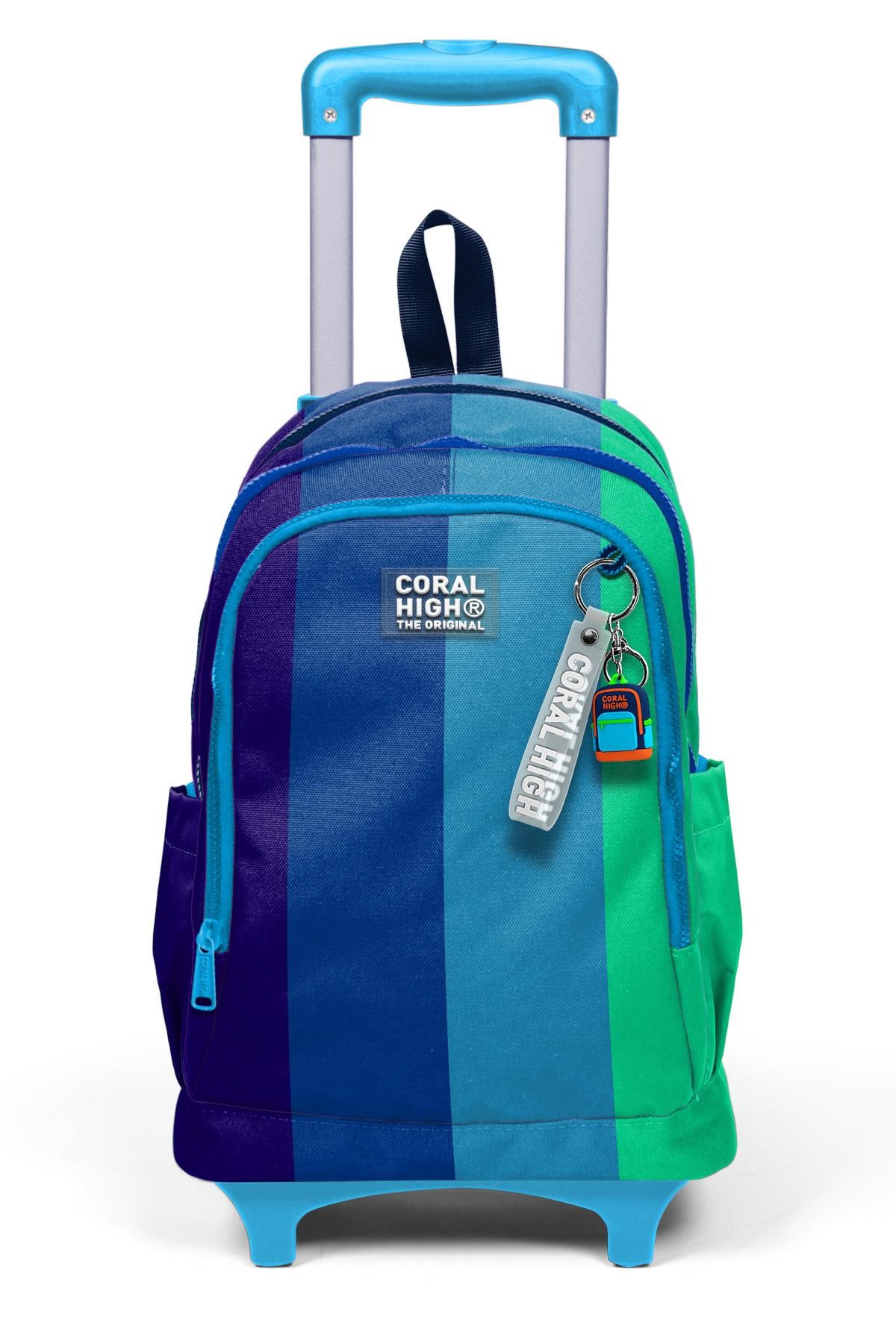 Coral High Kids Renkli Çizgili Üç Bölmeli Çekçekli Okul Sırt Çantası 23981