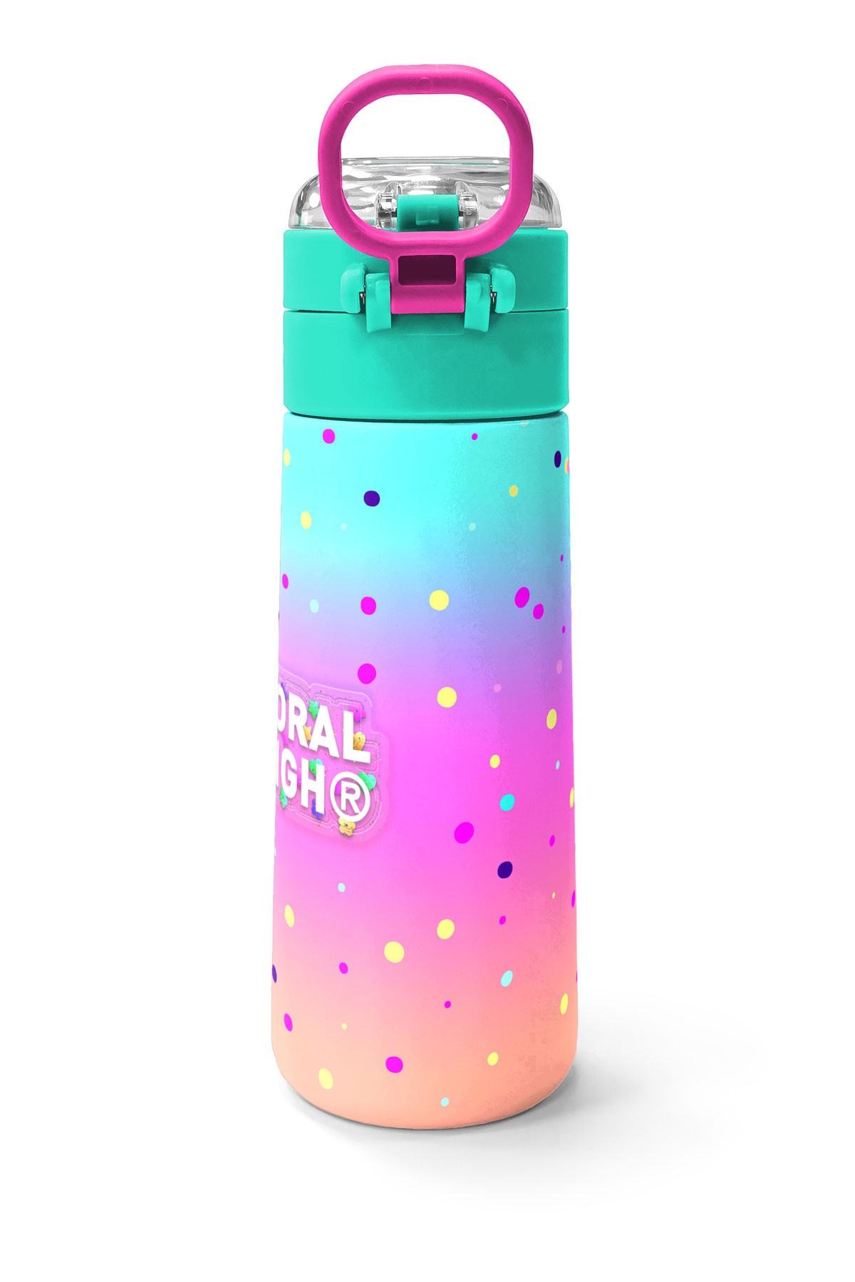 Coral High Kids Renkli Dondurmalı Kedi Desenli Pipetli ve Direkt İçim Çelik Termos 500 ml 31812