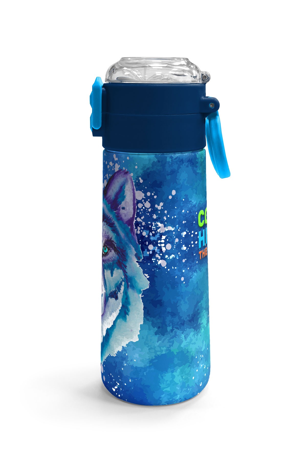 Coral High Kids Lacivert Mavi Kurt Desenli Pipetli ve Direkt İçim Çelik Termos 500 ml 31945