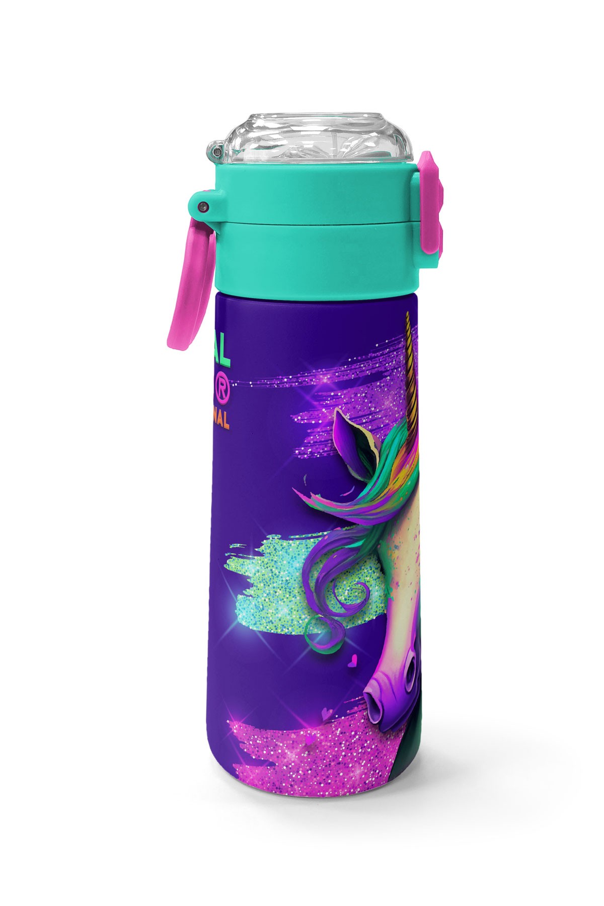 Coral High Kids Pembe Su Yeşili Unicorn Desenli Pipetli ve Direkt İçim Çelik Termos 500 ml 31959