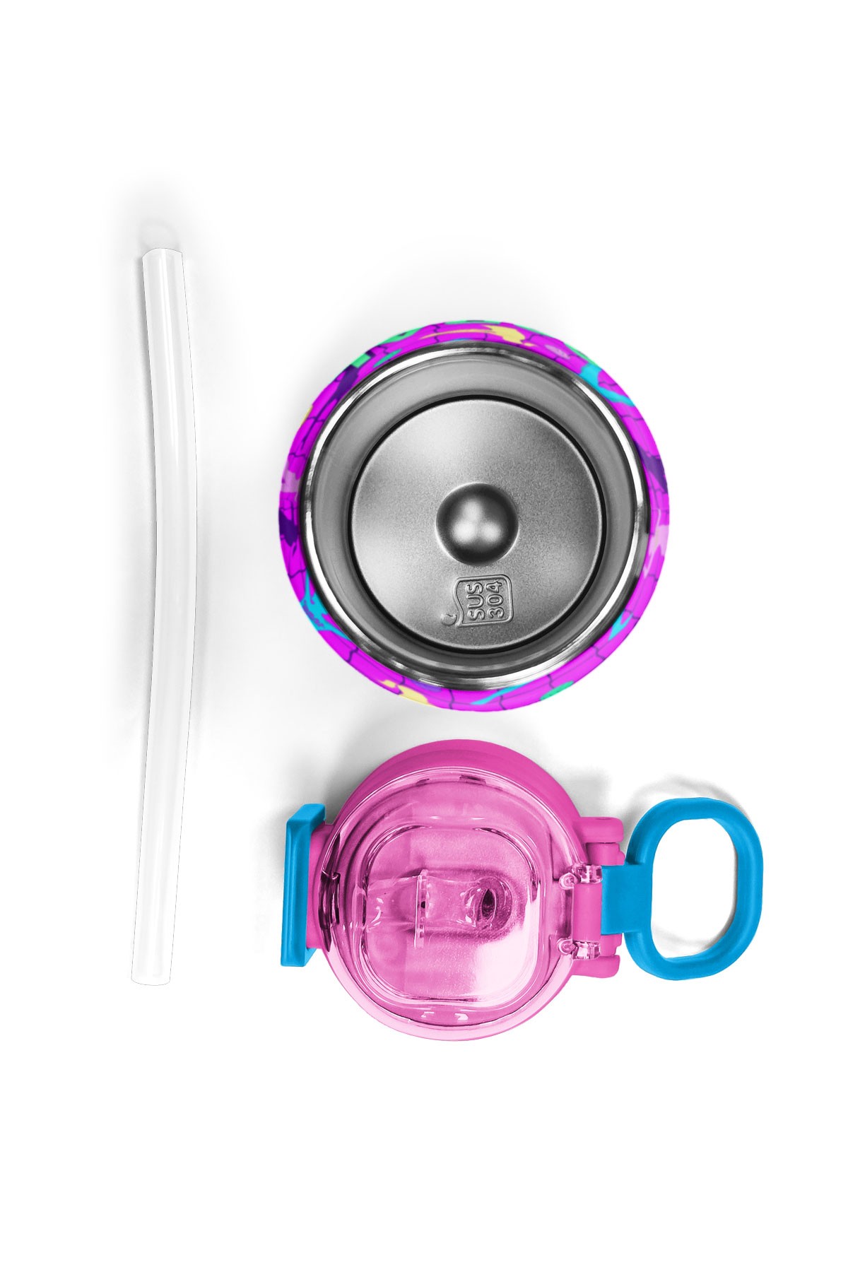 Coral High Kids Pembe Mor Voleybol Desenli Pipetli ve Direkt İçim Çelik Termos 500 ml 31962