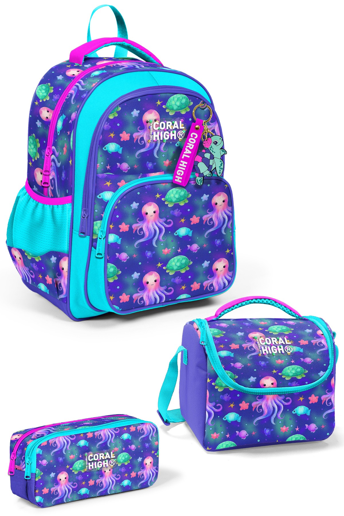 Coral High Kids Lavanta Turkuaz Deniz Temalı 3’lü Okul Çanta Seti SET0114422