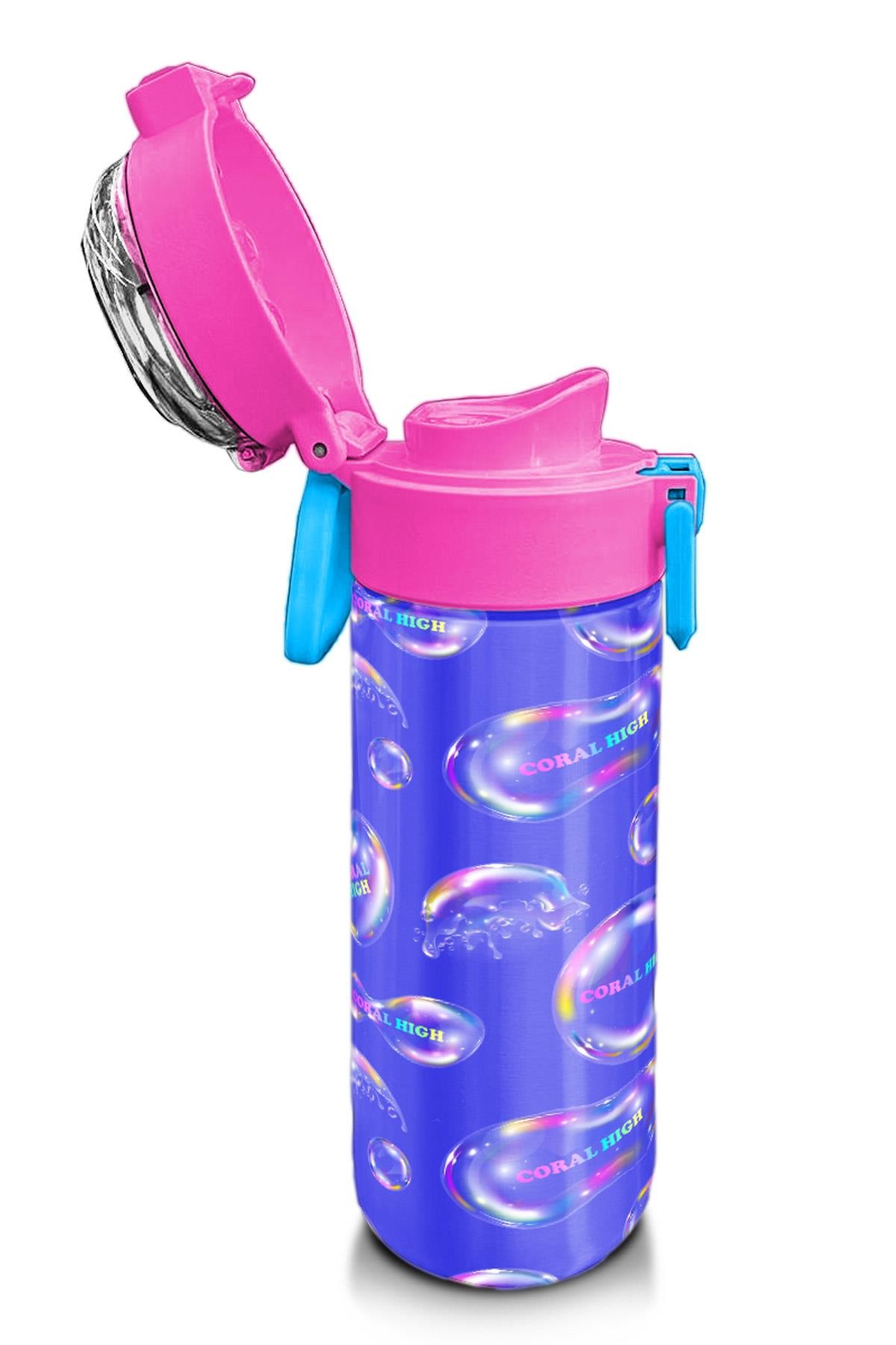 Coral High Kids Lavanta Pembe Baloncuk Desenli Pipetli ve Direkt İçim Çelik Termos 500 ml 31981