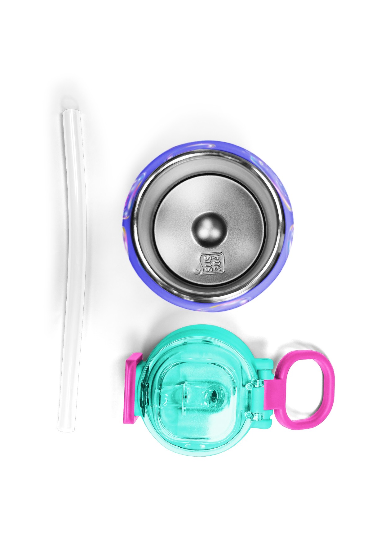 Coral High Kids Lavanta Pembe Baloncuk Desenli Pipetli ve Direkt İçim Çelik Termos 500 ml 31981